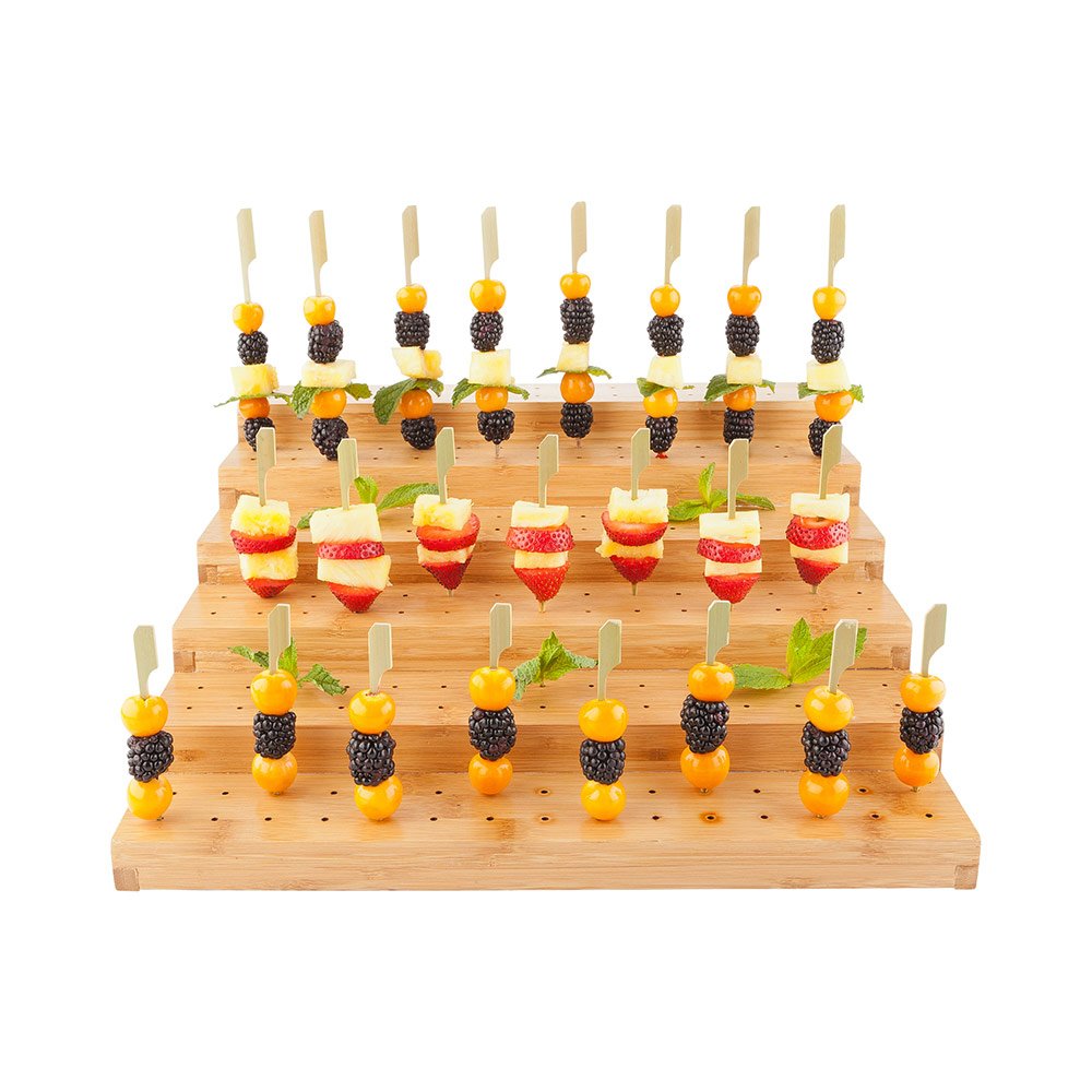6-Tier Bamboo Skewer Holder - 180 Hole Biodegradable Food Pick Stand for Cocktail Parties, Catering & Restaurants | Eco-Friendly Appetizer Display for Sushi, Fruit, Cheese & Canapés