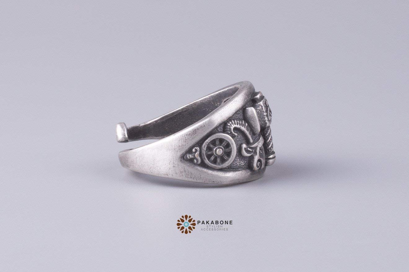 Viking Ring - Thor's Hammer Mjolnir with Tanngrisnir & Tanngnjóstr Goats & Valknut Symbol - Norse Mythology Jewelry for Men - Perfect for Viking Lovers, Cosplay & Medieval Reenactments