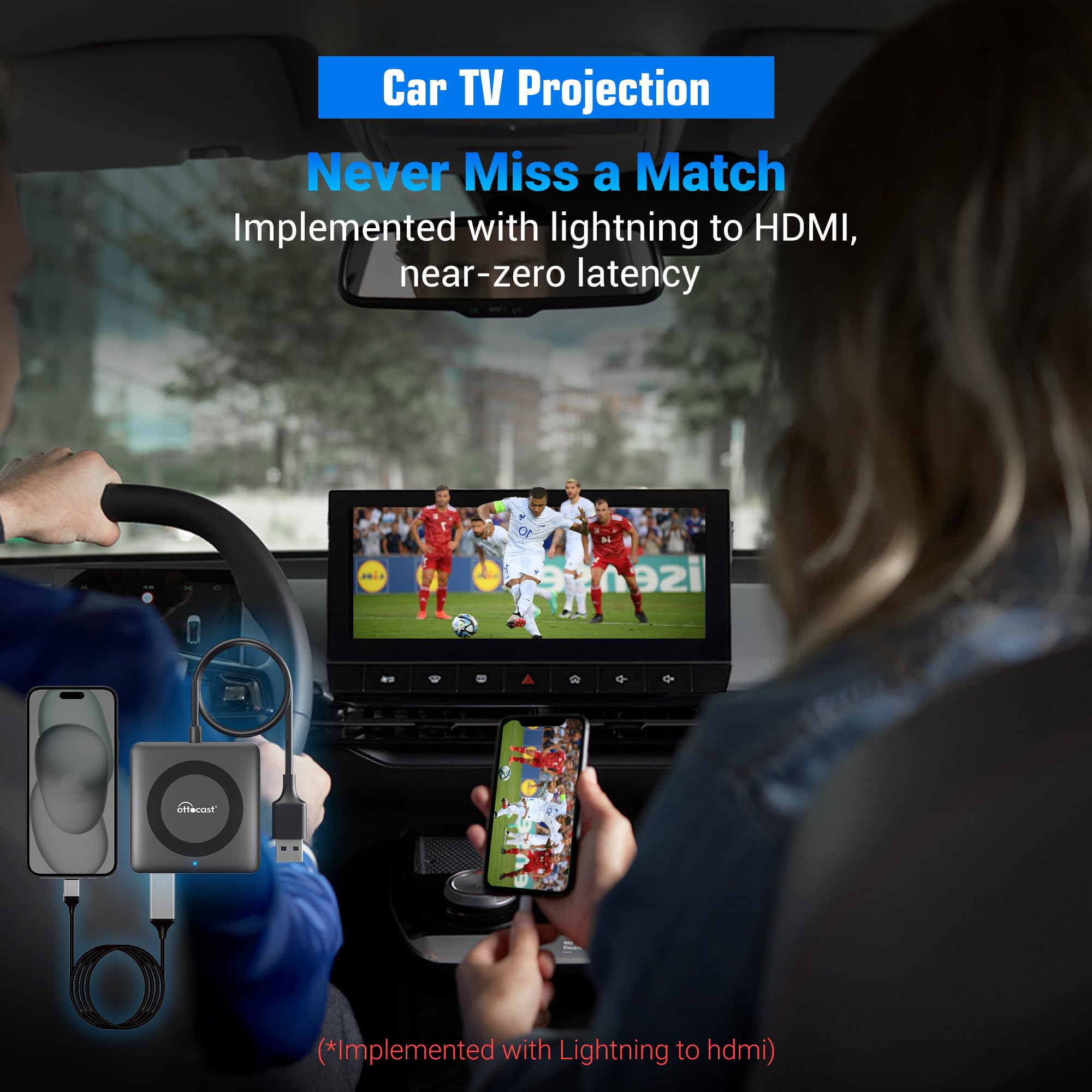OTTOCAST Car TV Mate Pro Wireless CarPlay Adapter for Apple iPhone - Fire TV Stick Converter for Cars - Watch YouTube, Netflix, Prime Video on Car Screen - Plug & Play - Fast & Stable Streaming - Perfect for Road Trips & Commuting