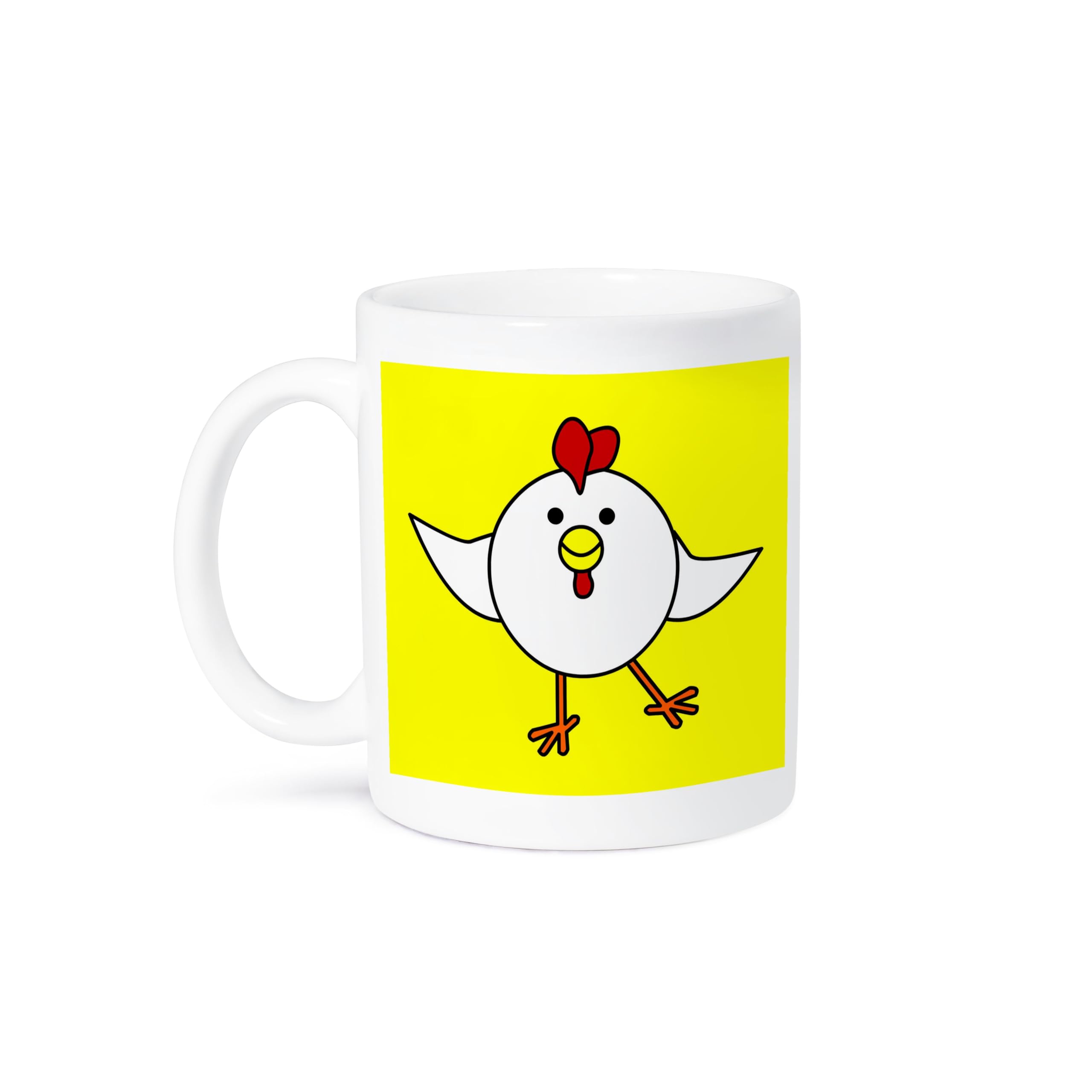 3D Rose Funny White Chicken Dance Ceramic Coffee Mug with Yellow Background - 11 oz - Perfect for Tea, Coffee, or Hot Chocolate at Home, Office, or Gifts