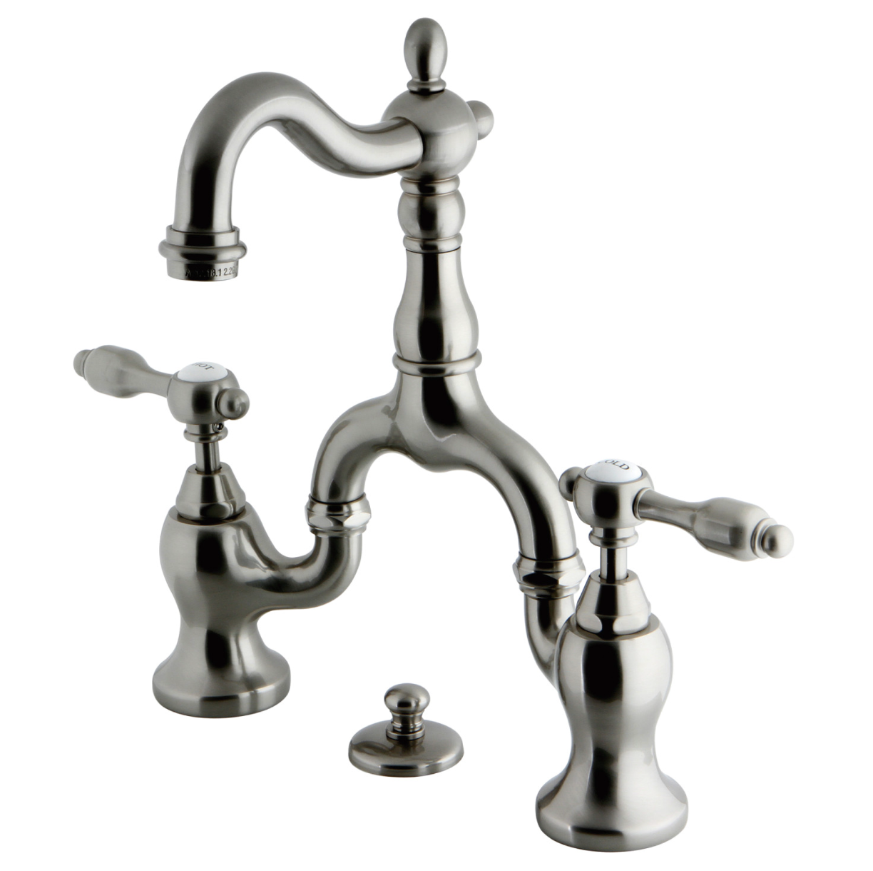European Style Bridge Bathroom Faucet with Pop-Up Drain and Lever Handles - Perfect for Modern Vanities and Spa-Like Bathroom Upgrades
