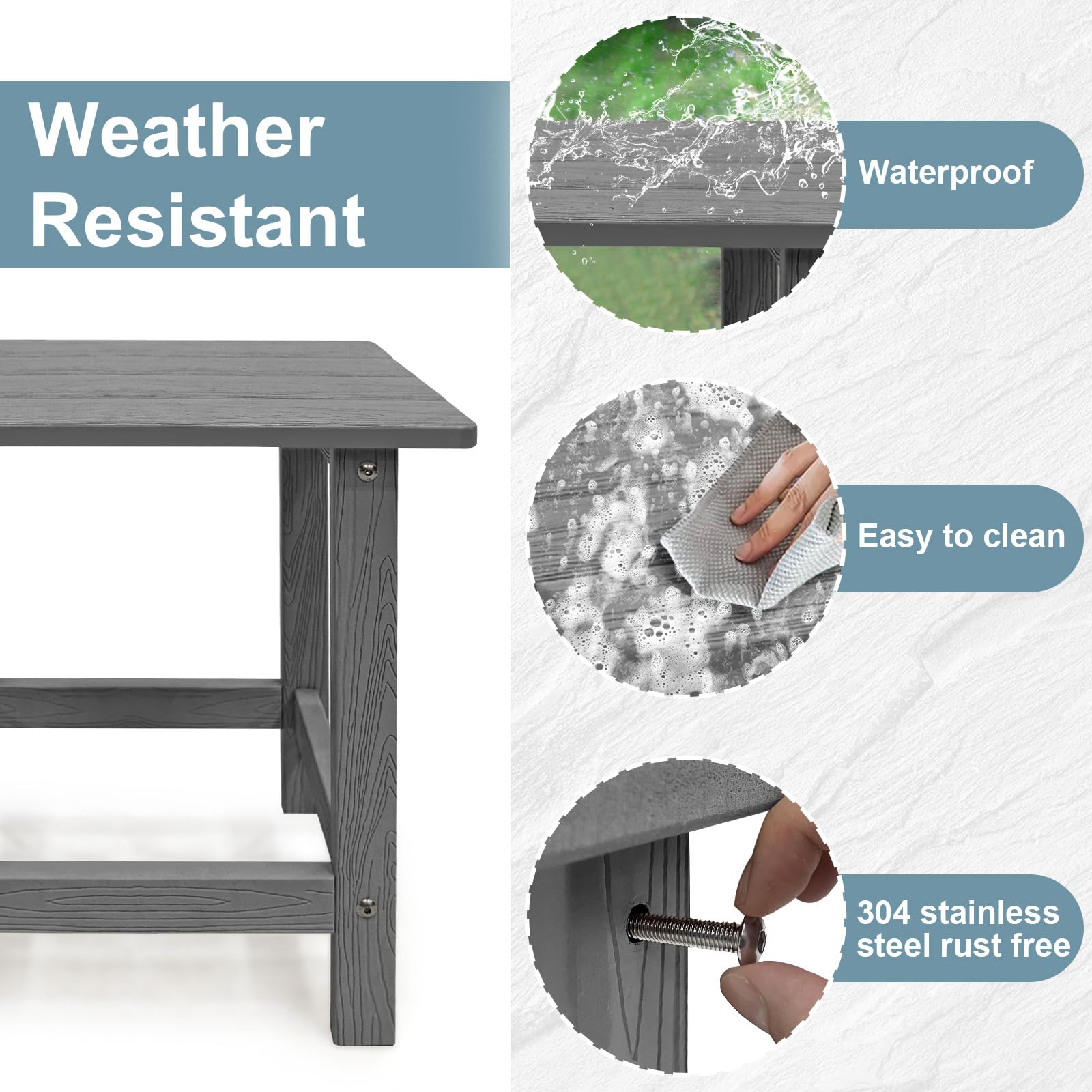 Weather-Resistant HDPS Outdoor Side Table for Adirondack Chairs - Durable Grey End Table for Patio, Pool, Deck, Porch - Perfect for Indoor/Outdoor Use with Drinks & Relaxation