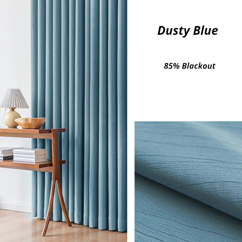 Natalie Chenille Crinkled Minimalist Room Darkening Custom Curtains - Blackout Window Drapes for Bedroom, Living Room & Home Decor