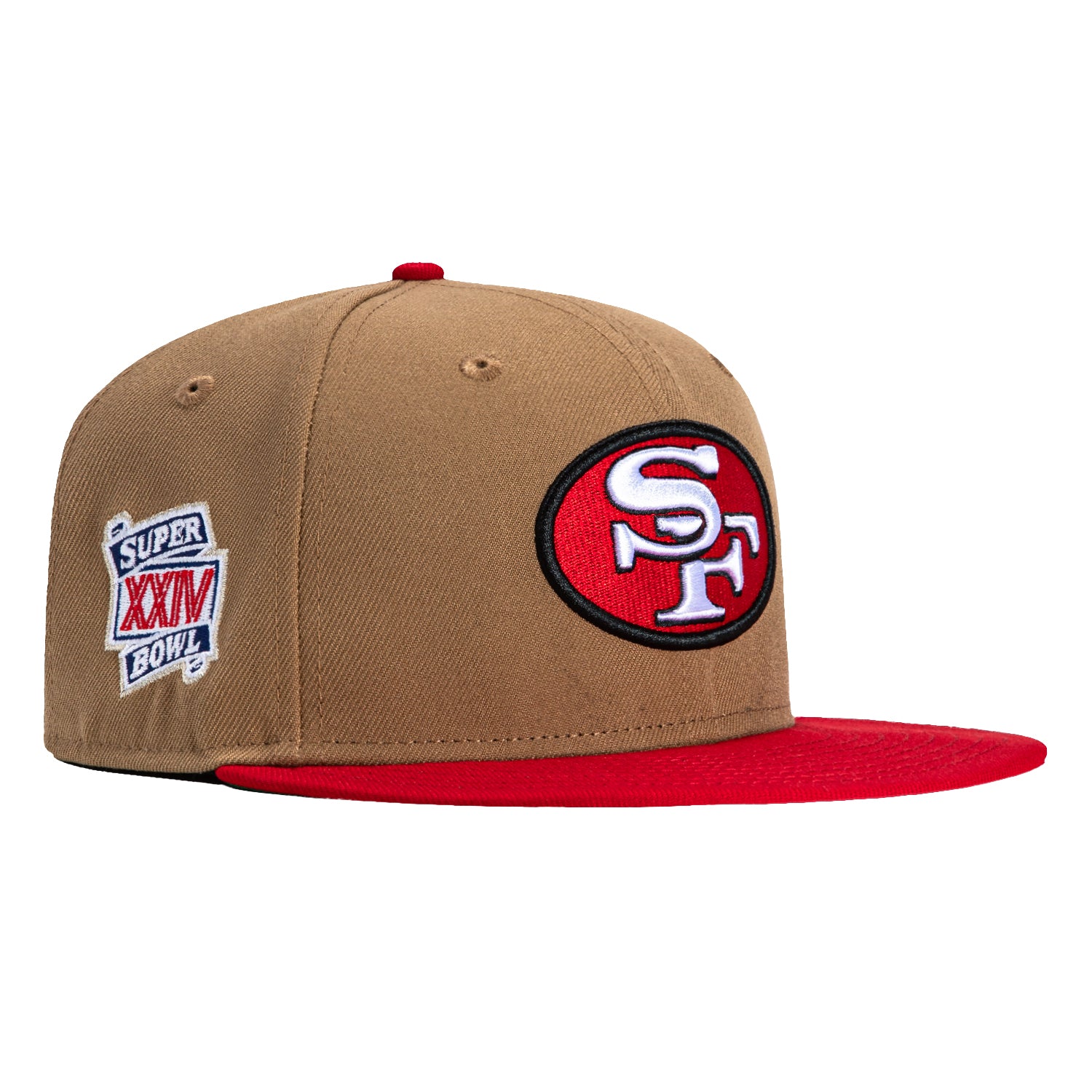 New Era 59Fifty San Francisco 49ers 1990 Super Bowl Patch Snapback Hat - Khaki & Red - Official NFL Licensed Cap for Football Fans & Collectors - Perfect for Game Day, Tailgating, and Sports Memorabilia Display