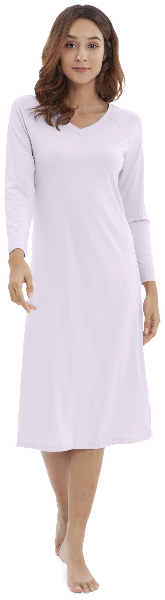 Soft Bamboo Cotton Nightgown for Women - Long Sleeve V-Neck Sleepwear & Loungewear (Sizes S-3X) | Perfect for Relaxing at Home, Sleeping & Maternity Comfort