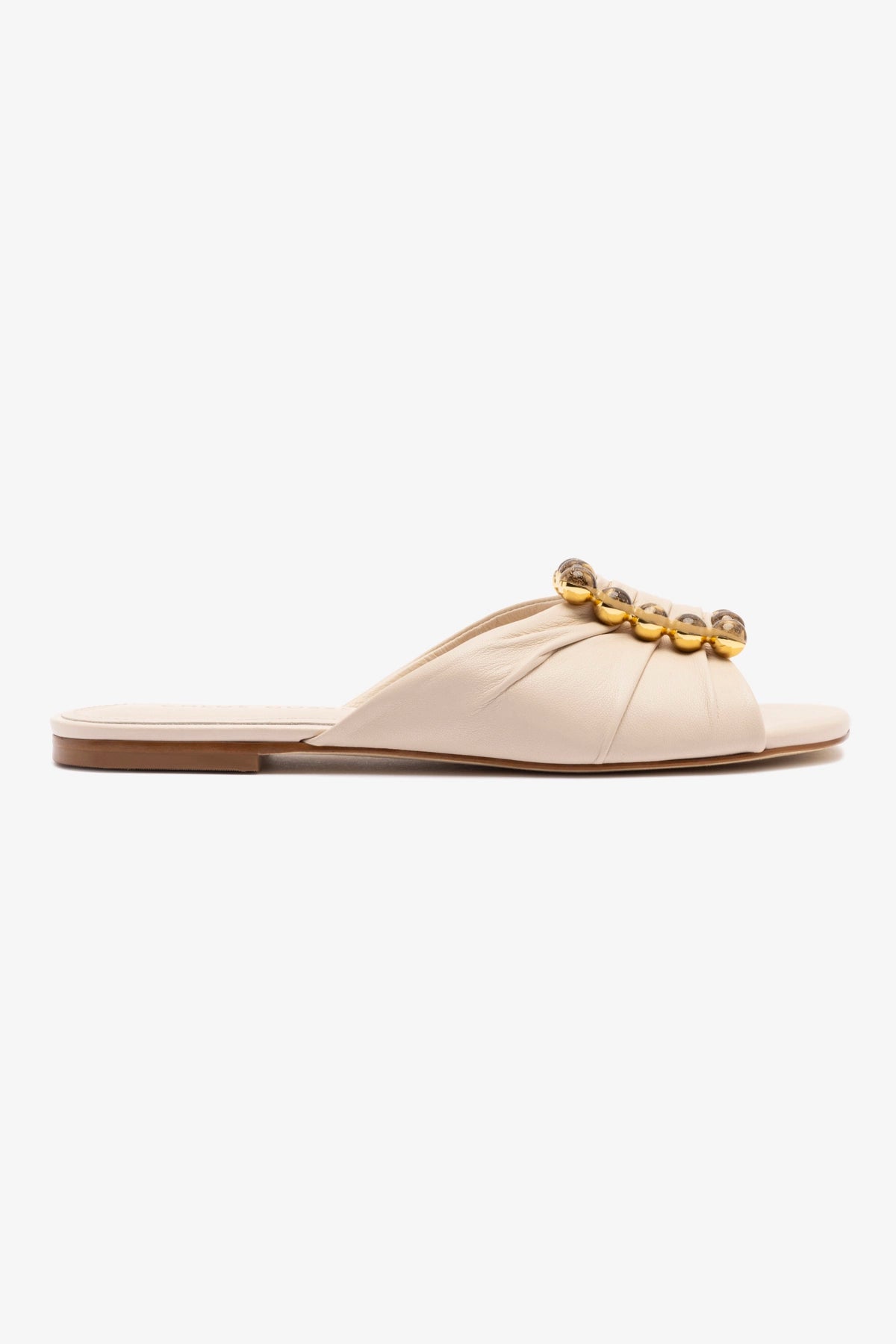 Chloe Gosselin by Larroudé Nova Flat Shoes - Puff Cream Leather Women's Ballet Flats for Work, Office & Casual Wear