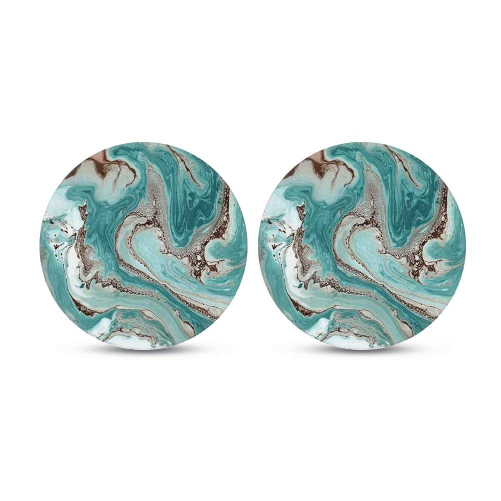 Premium Teal Marble Print Car Coaster Set - 2.8