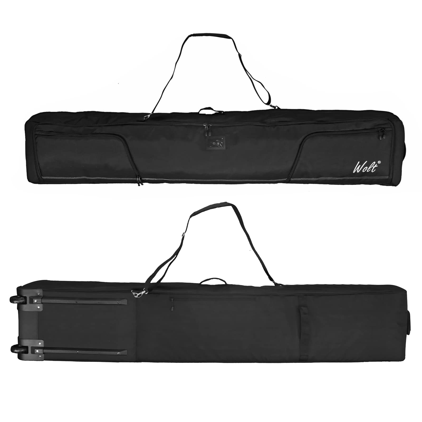 WOLT Rolling Ski Bag - Padded Snowboard Bag with Wheels for Air Travel, Fits 2 Pairs of Skis (175cm-190cm) - Perfect for Winter Vacations & Mountain Resorts
