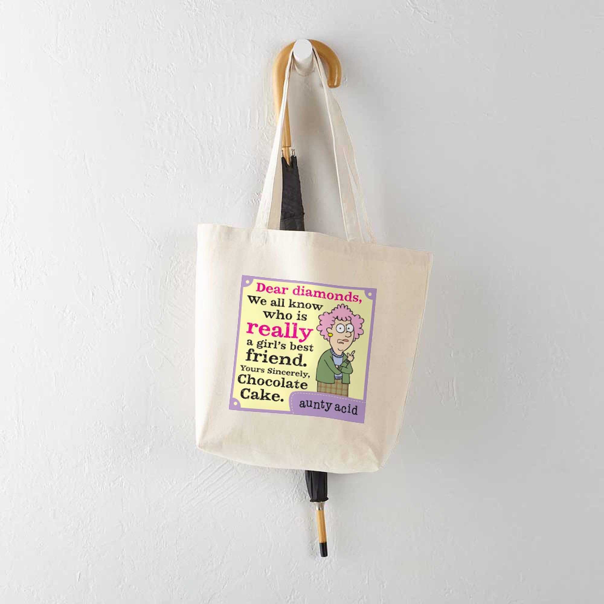 **Aunty Acid: Dear Diamonds Natural Canvas Tote Bag - Reusable Shopping Bag for Women, Groceries, Beach & Everyday Use**