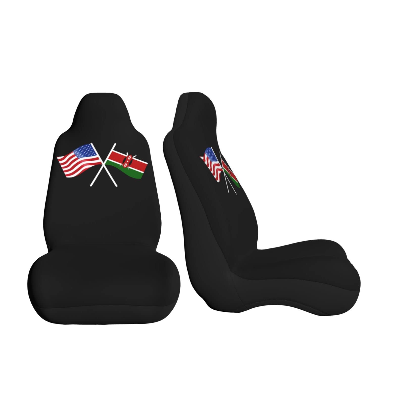 OKLRYNBV American & Kenya Flag Car Seat Covers - Universal Fit for Most Vehicles (2-Piece Set) | Patriotic Car Accessories for SUV, Truck & Sedan