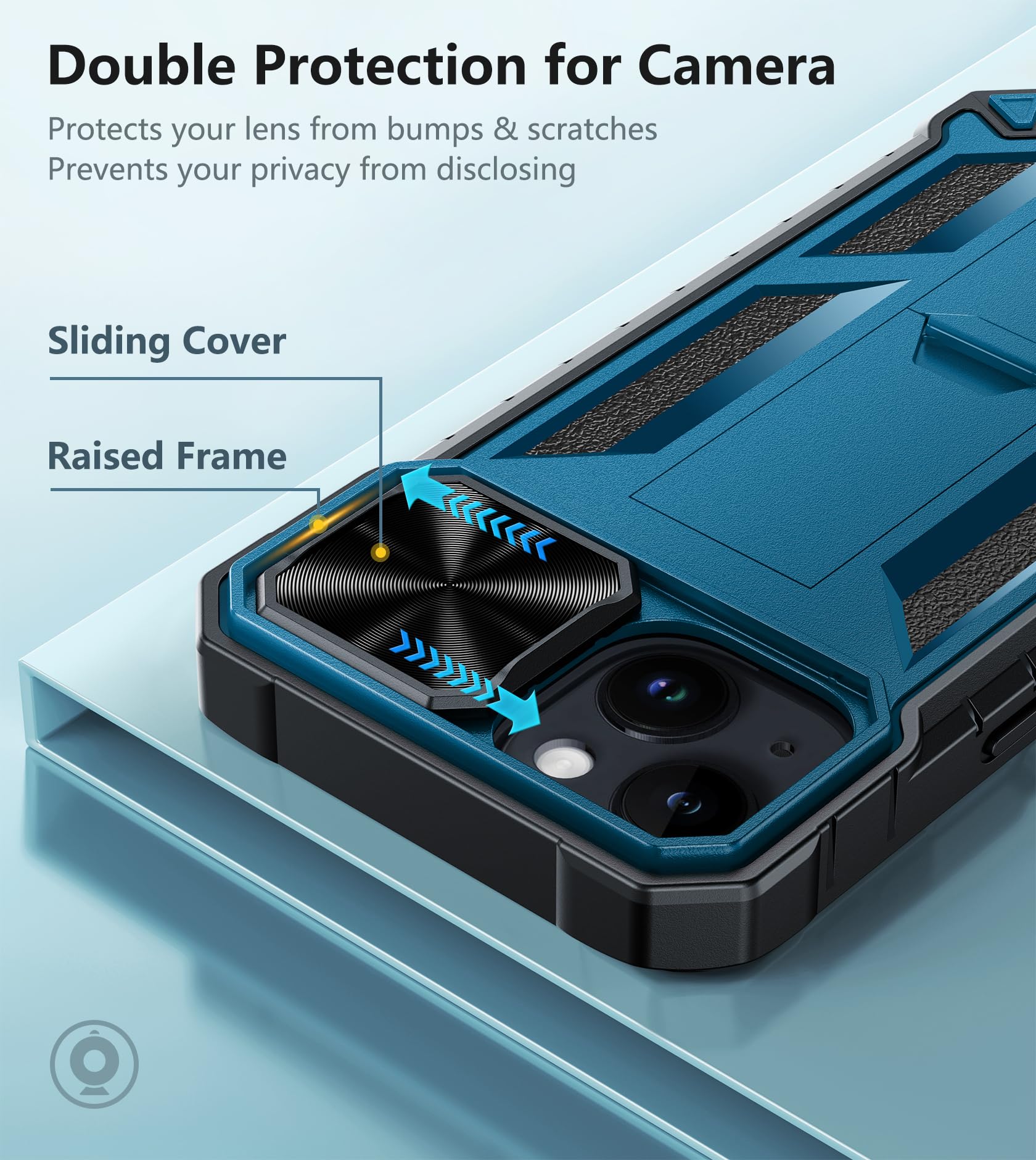 FNTCASE Military Grade Shockproof iPhone 15 Case with Kickstand - Heavy Duty Rugged Phone Cover with Anti-Slip Texture & Slide Protection - Perfect for Outdoor Activities, Construction Work & Extreme Sports