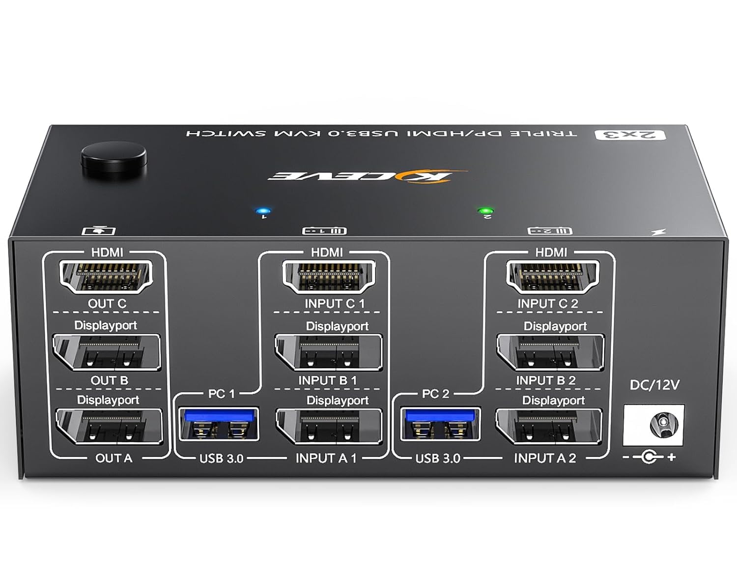 Triple Monitor USB 3.0 KVM Switch - 3 Monitors 2 Computers Support 8K@60Hz & 4K@144Hz, HDMI + 2 DisplayPort for Dual PC Setup, 4-Port USB 3.0 Hub with Wired Remote & Power Adapter - Perfect for Gaming, Trading & Multi-Tasking Workstations