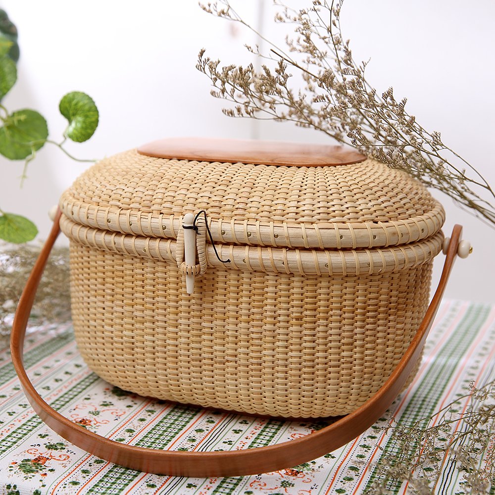 Elegant Nantucket Clutch & Evening Bag - Handwoven Cane-on-Cane Weave Oval Basket Tote with Brocade Lining | Perfect for Beach Vacations, Weddings, and Summer Outings