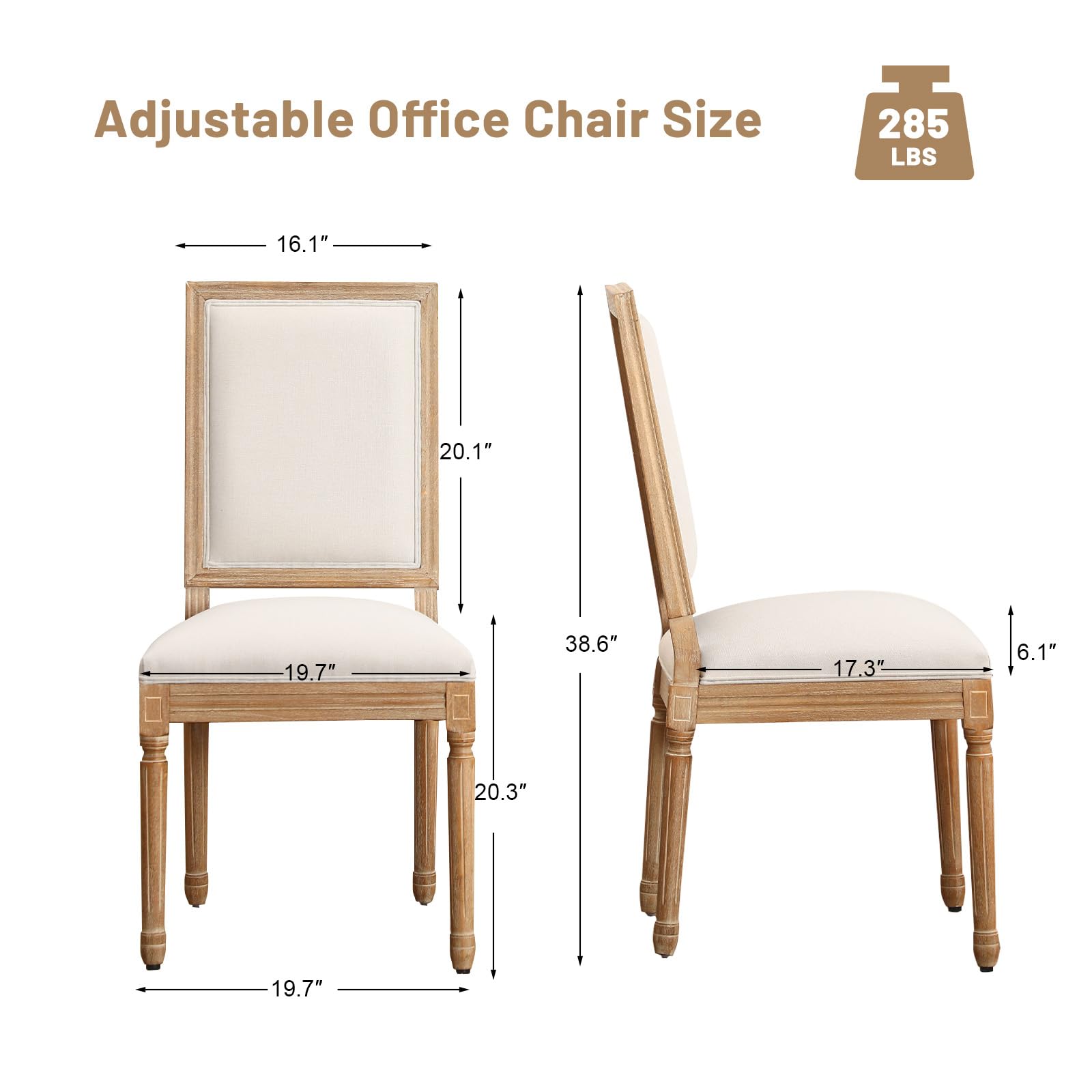 Furniliving French Country Dining Chairs Set of 4 - Upholstered Farmhouse Kitchen Chairs with Back for Dining Room, Living Room, Restaurant (Beige Square) | Perfect for Farmhouse Decor, Rustic Weddings & Cozy Home Dining