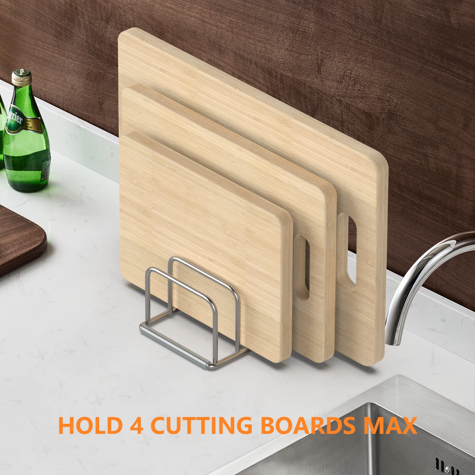 Premium 304 Stainless Steel Cutting Board Organizer Stand - Kitchen Countertop Storage Rack for Chopping Boards, Pot Lids, Baking Sheets & Cookie Trays (1-Inch Slots) - Space-Saving Solution for Organized Kitchens & Baking Stations