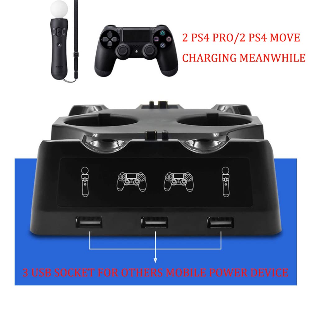 Fast Charging Station for PS5/PS4/Xbox/Move/VR Controllers - Multi-Port USB Charger with LED Indicator | Gaming Accessories for Home & Office Setup