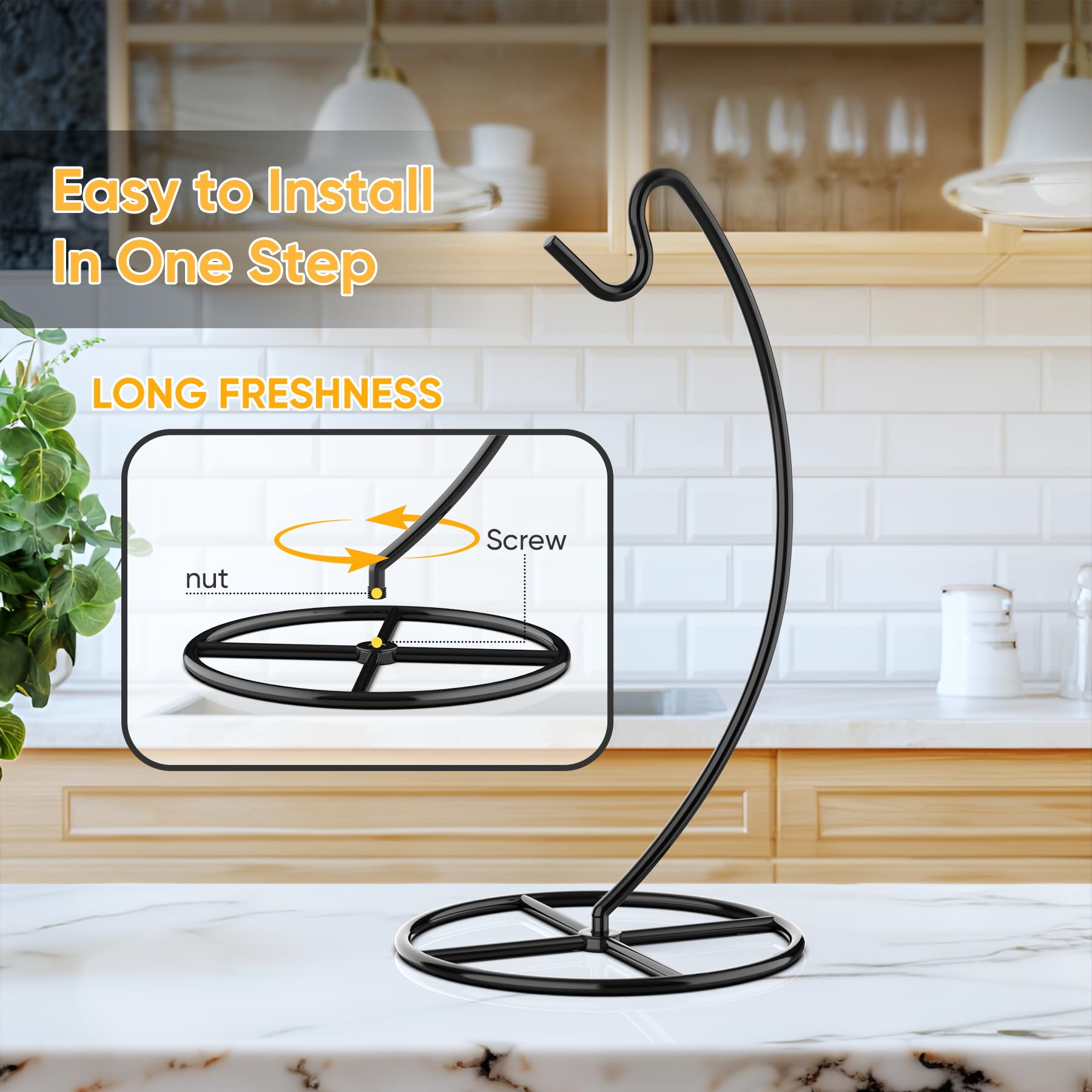 2 Pack Heavy Duty Banana Hanger Stand - Metal Banana Tree Holder & Grape Rack for Kitchen Countertop - Supports Up to 15lbs - Space Saving Fruit Storage Solution (Black) - Perfect for Organizing Bananas, Grapes & Fruits in Home Kitchens, Cafes & Restaurants