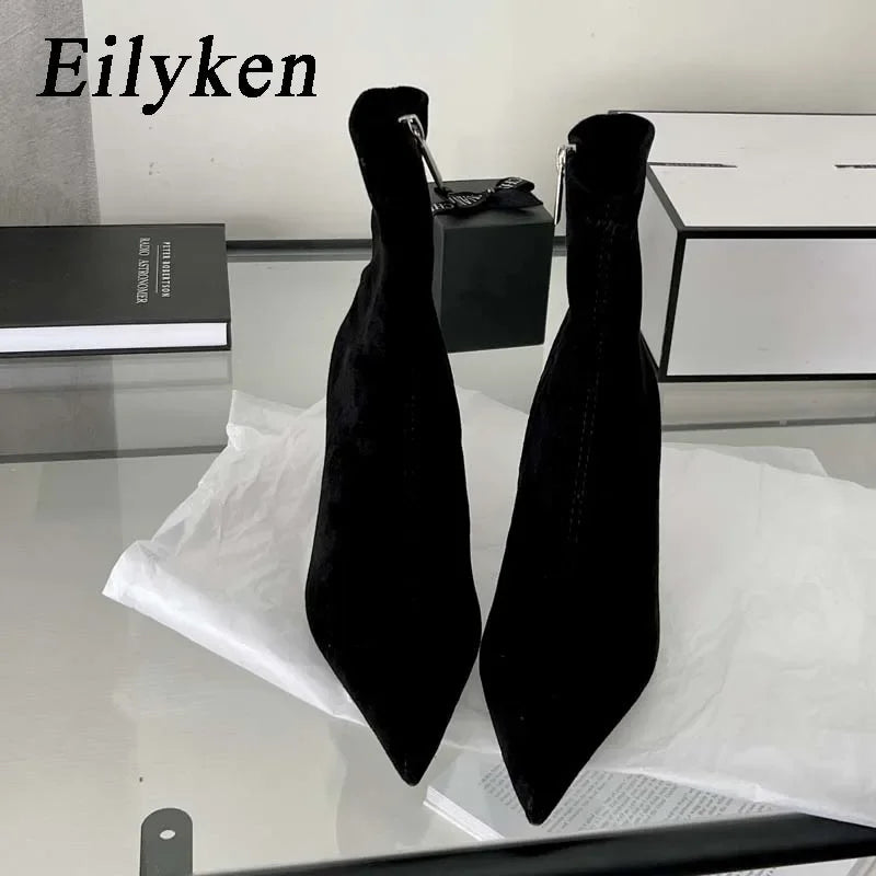Sexy Thin Low Heel Pointed Toe Ankle Boots for Women - Fashion Party Shoes with Zipper - Spring & Autumn Short Booties for Night Out, Dating & Office Wear
