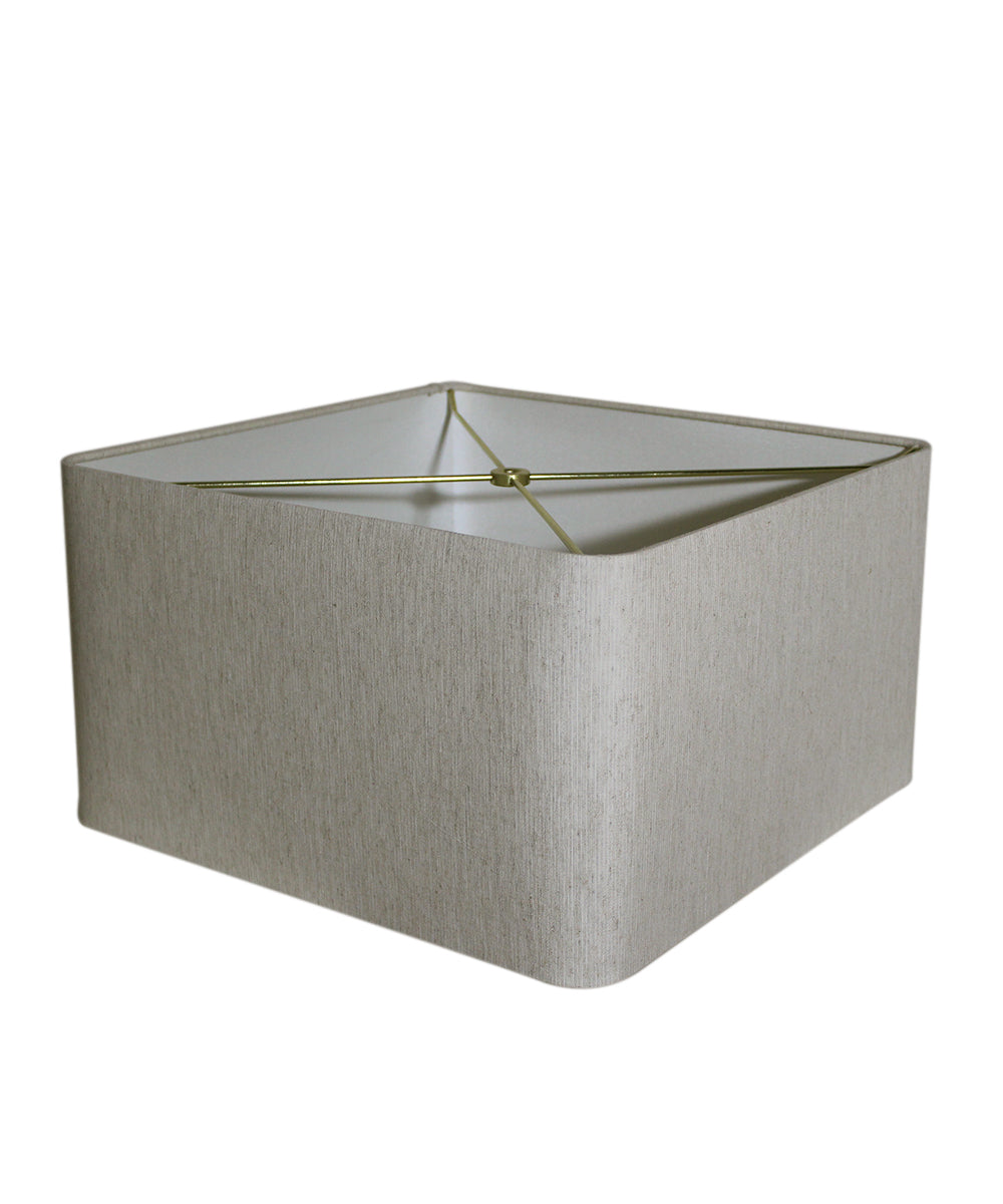 14x14x9 Inch Rounded Corner Premiere Hardback Shallow Square Drum Lampshade - Textured Oatmeal Fabric for Living Room, Bedroom & Office Lighting Decor