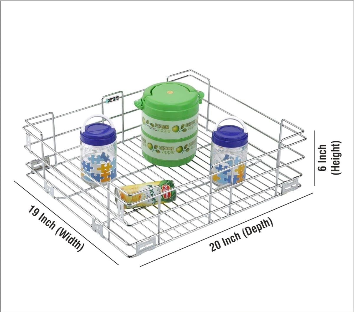 Stainless Steel Modular Basket - SS Wired Bottle Organizer for Kitchen Storage with Screw Fitting (19x20x6) | Perfect for Wine Bottles, Spice Jars & Kitchen Organization