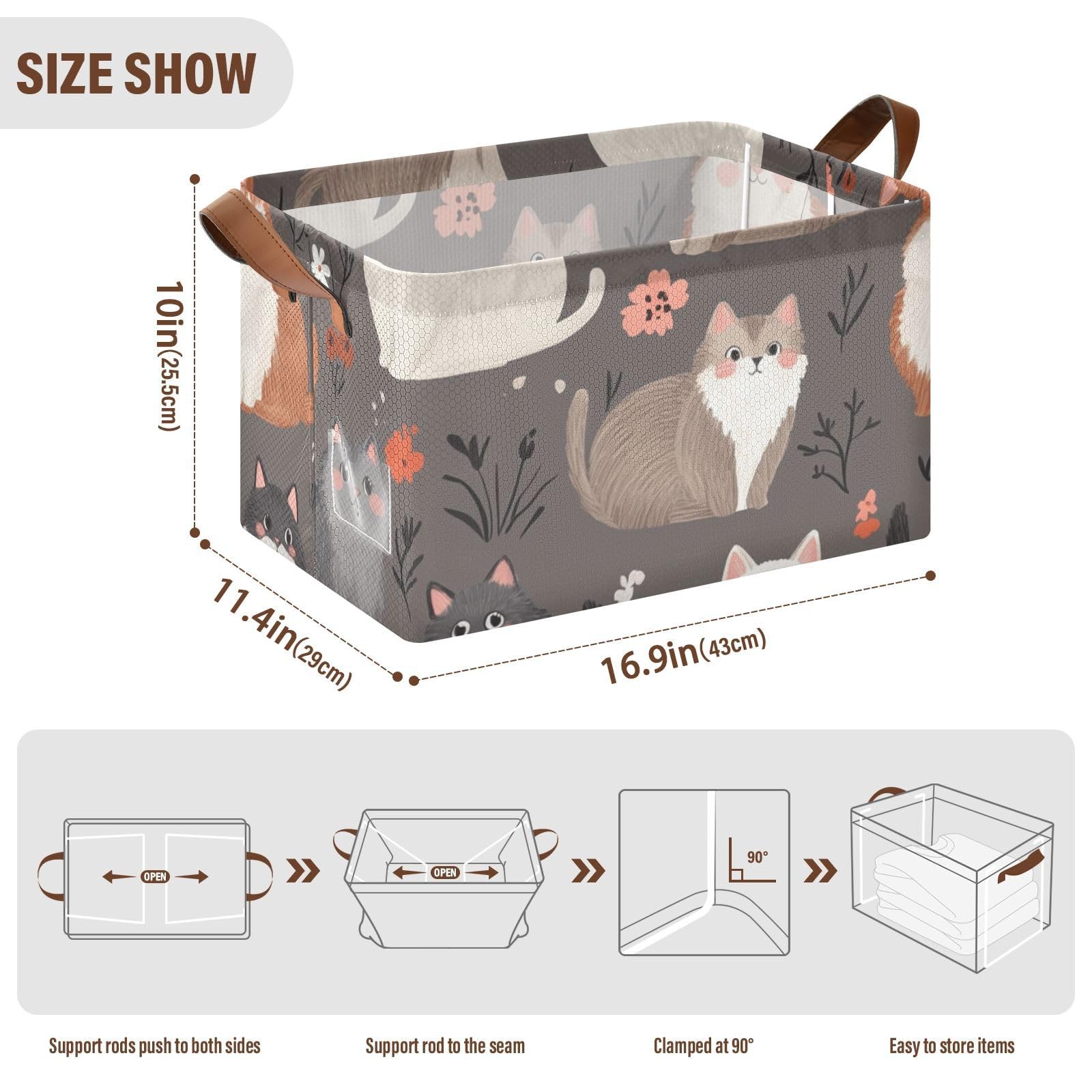 Personalized Cat-Themed Foldable Storage Baskets - 2 Pack Rectangle Organizer Bins with Handles for Shelves, Closet & Wardrobe Organization | Perfect for Home, Office & Kids Room Storage Solutions