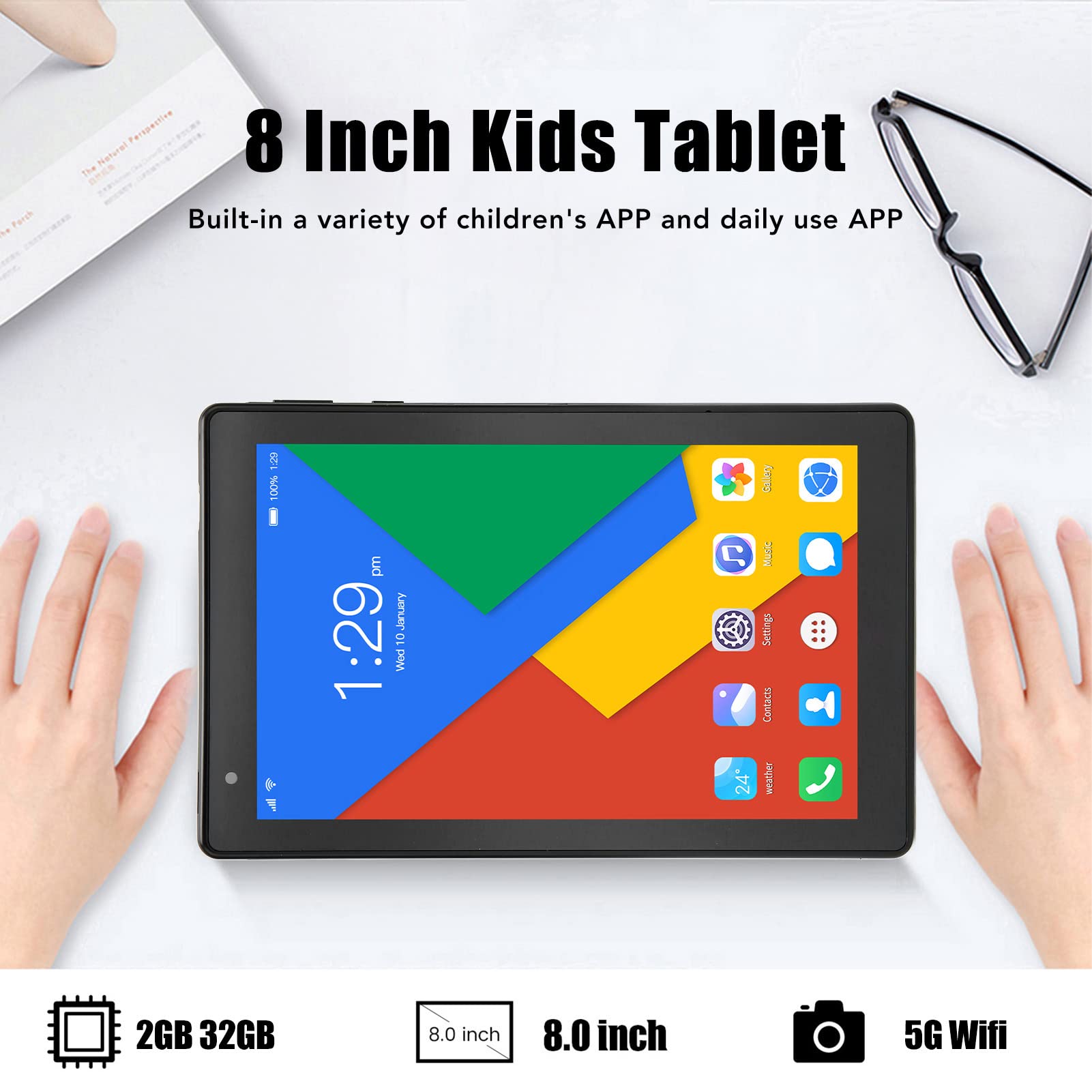 8 Inch Kids Tablet with Octa-Core Processor - 2GB RAM 32GB Storage, Dual Camera & IPS Screen - WiFi Bluetooth Learning Tablet for Toddlers Ages 6-12 (4500mAh Battery, Black/Grey) - Perfect for Homeschooling, Educational Apps & Safe Online Learning