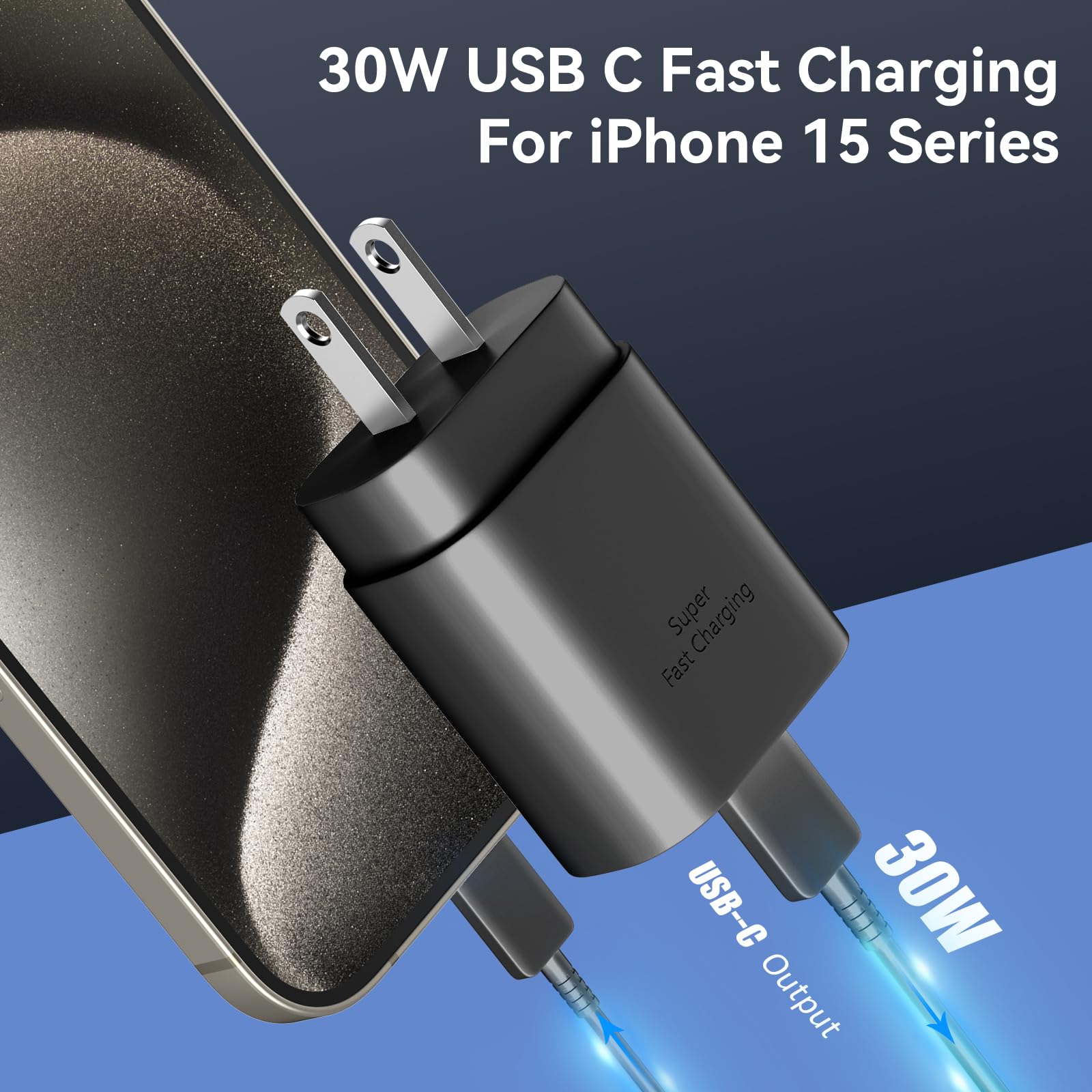 30W USB C Fast Charger Block & 6.6Ft Cable for iPhone 15 Series, Samsung Galaxy S23/S22/S21/S20 & Note 20 - Quick Charging Power Adapter for Home, Office & Travel