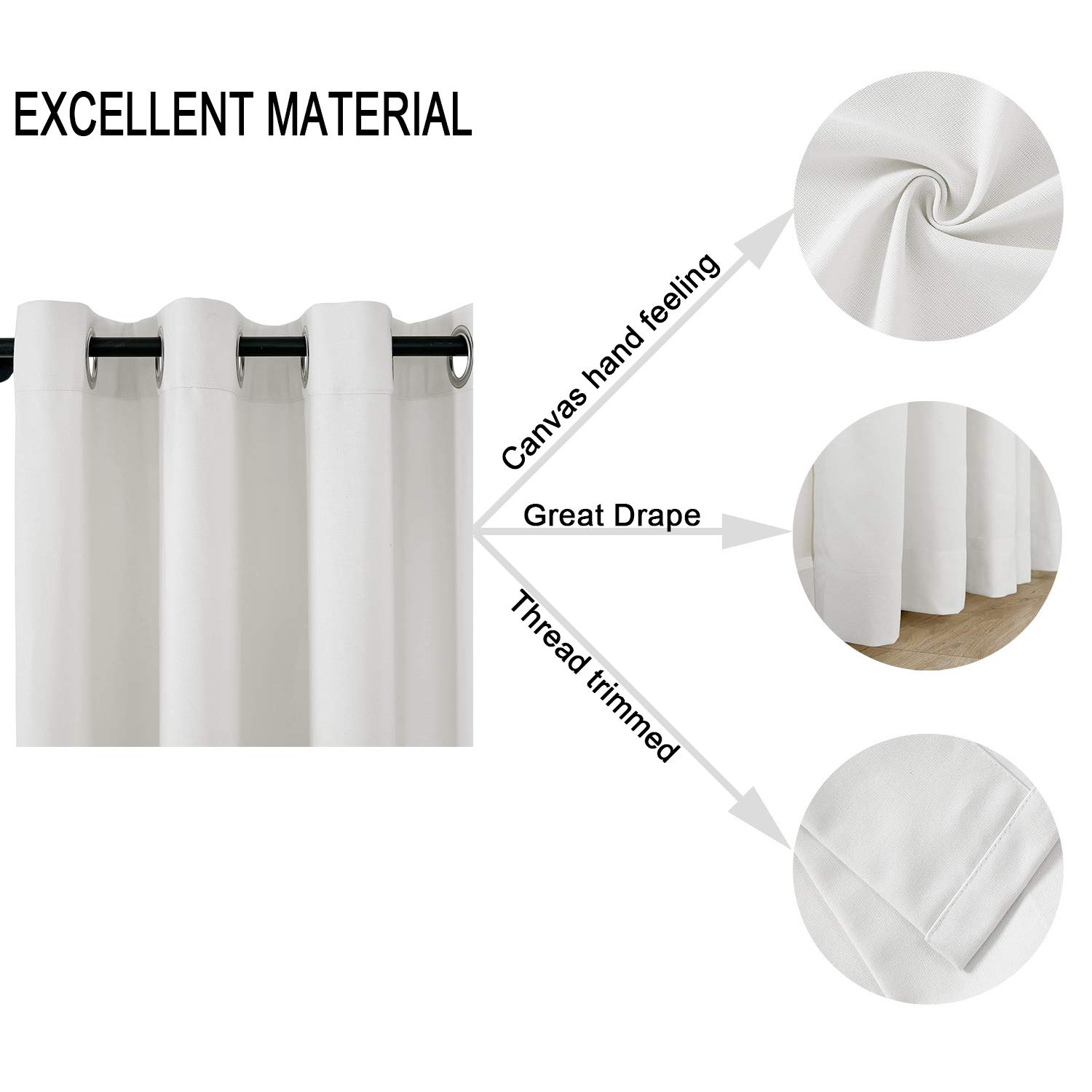 Frelement Waterproof Outdoor Curtains for Patio - UV Resistant, Rustproof Grommet Top & Bottom - 84W x 96L White Drape Panels - Perfect for Backyard, Deck, Pergola & Poolside Privacy