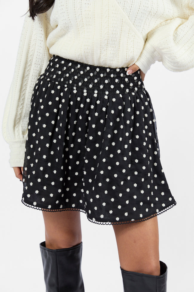 Through The Garden Black Floral Eyelet Trim Mini Skort - Women's Stylish Skirt Shorts for Summer, Casual Outfits & Garden Parties
