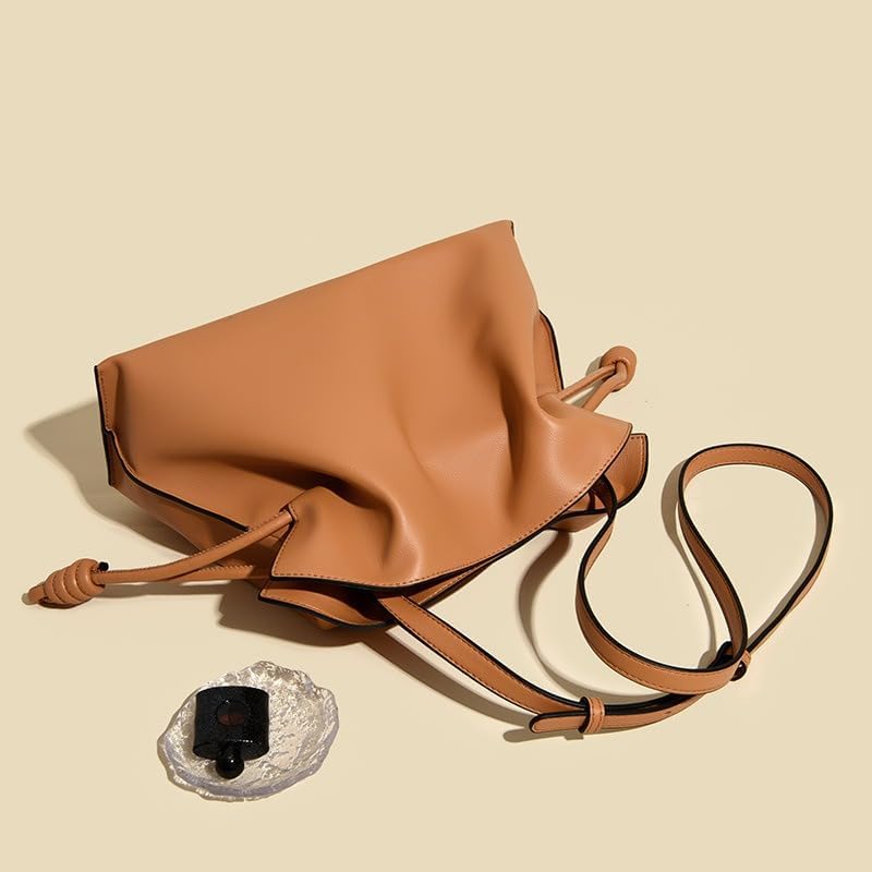 Stylish Women's Multifunctional Crossbody Bag - Cloud Drawstring Pleated Leather Bucket Purse for Everyday Use | Perfect for Work, Travel & Casual Outings