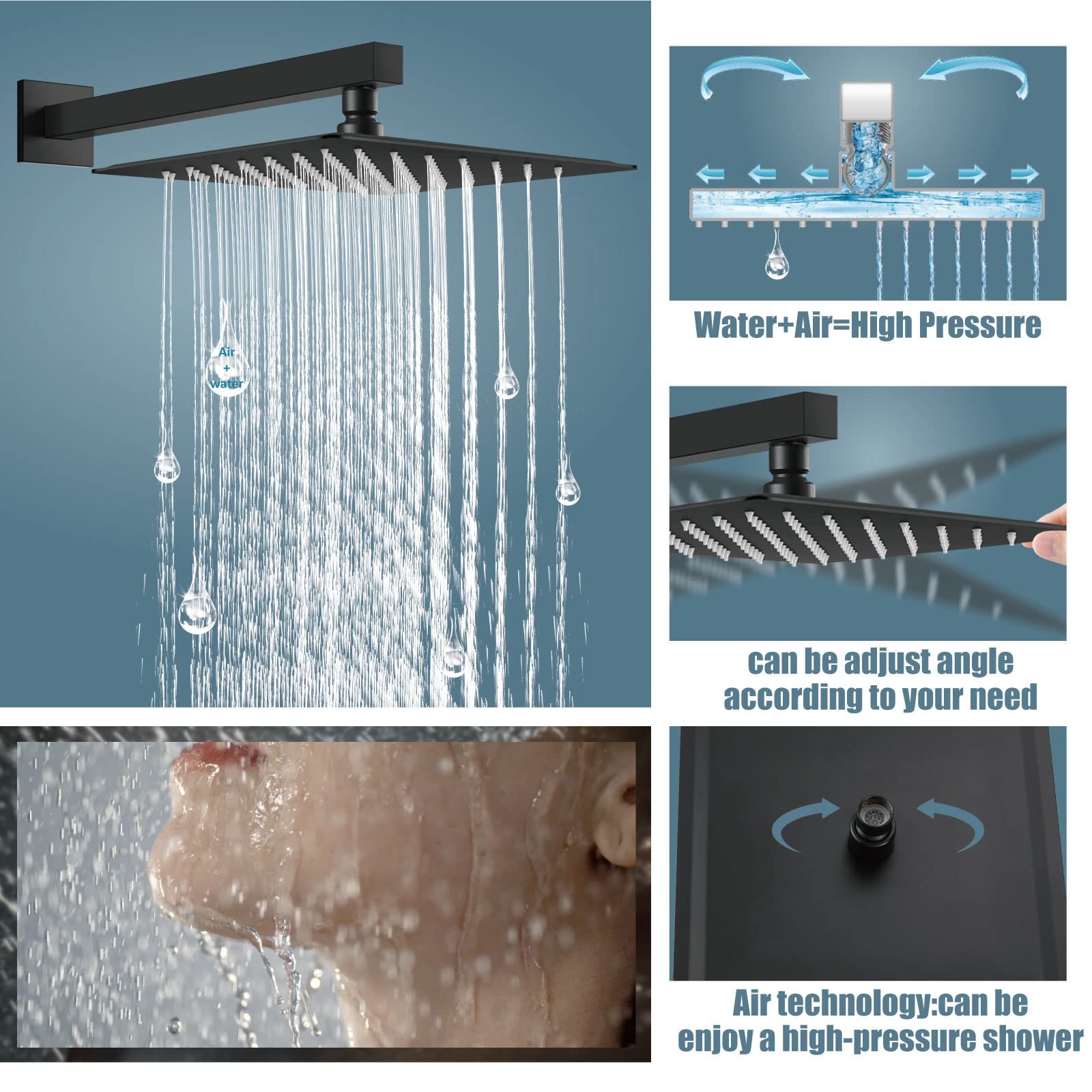 Aolemi Matte Black 10 Inch Wall Mount Shower Faucet Set - Rain Shower System with Handheld Spray, Rough-in Valve & Shower Trim Kit - Perfect for Modern Bathroom Renovation & Spa-like Shower Experience