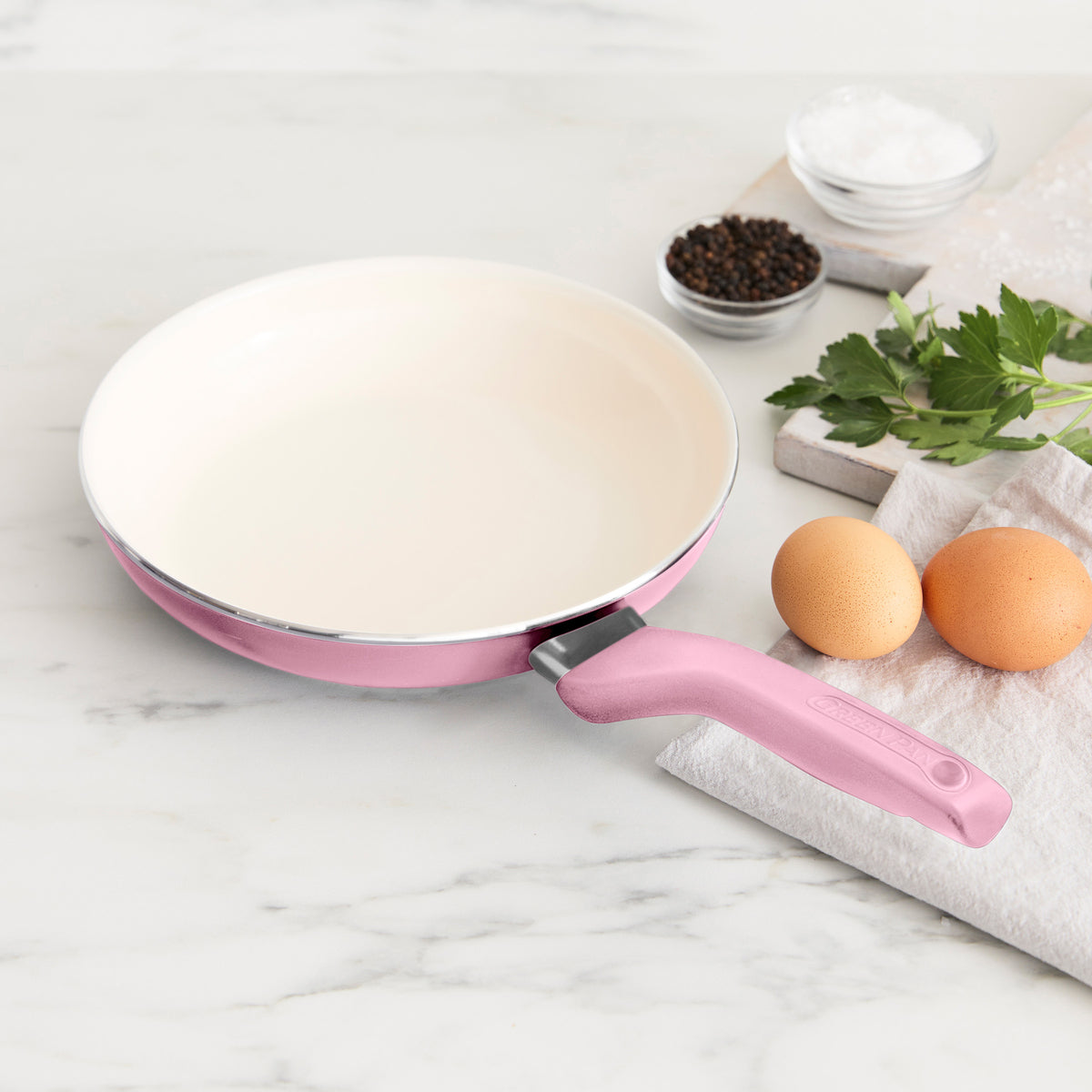 Rio Ceramic Nonstick 8-Inch Fry Pan with Spatula - Pink Non-Toxic Cookware for Healthy Cooking | Perfect for Eggs, Pancakes & Small Meals