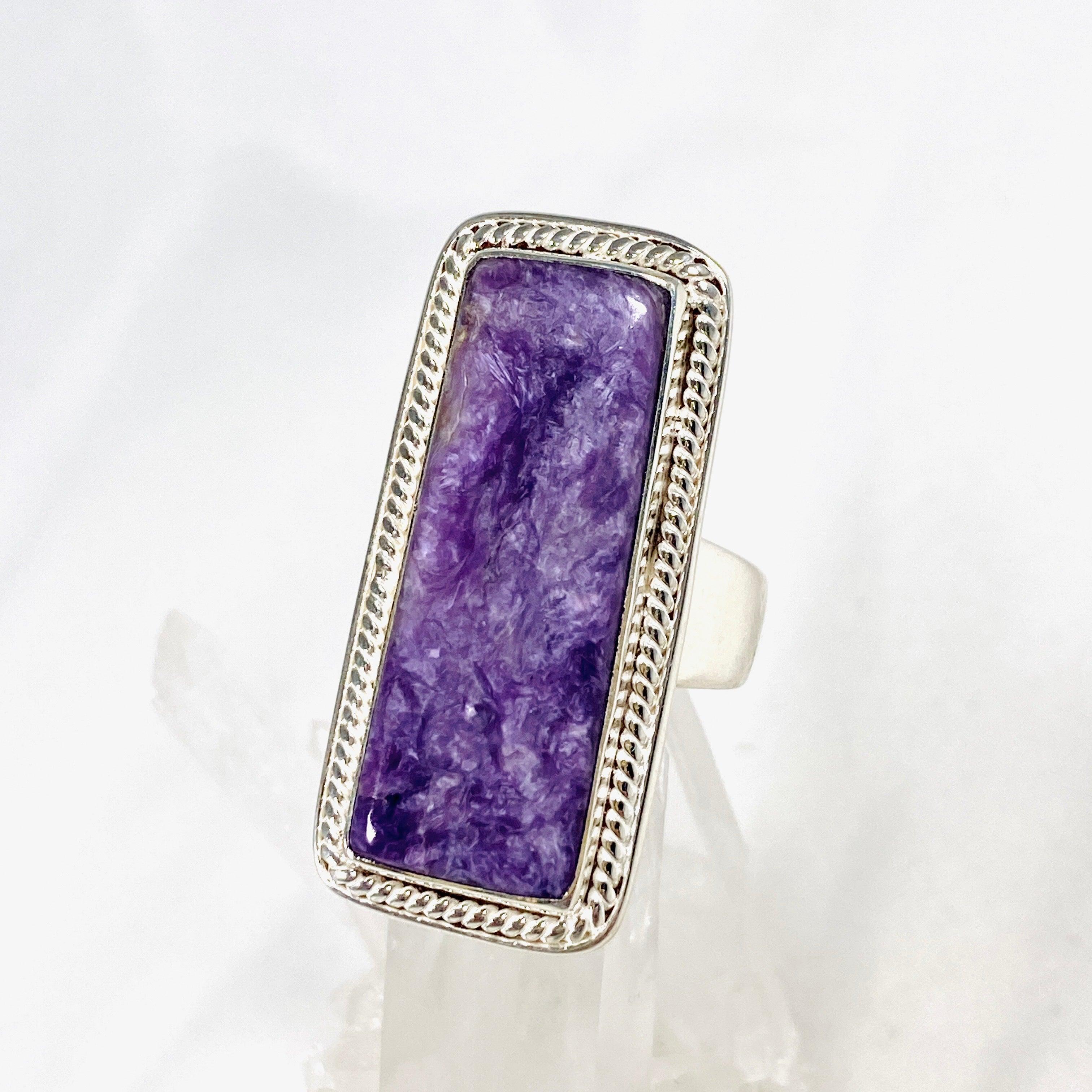 Charoite Rectangular Ring Size 11 KRGJ3048 - Elegant Purple Gemstone Jewelry for Women, Perfect for Weddings, Parties & Special Occasions