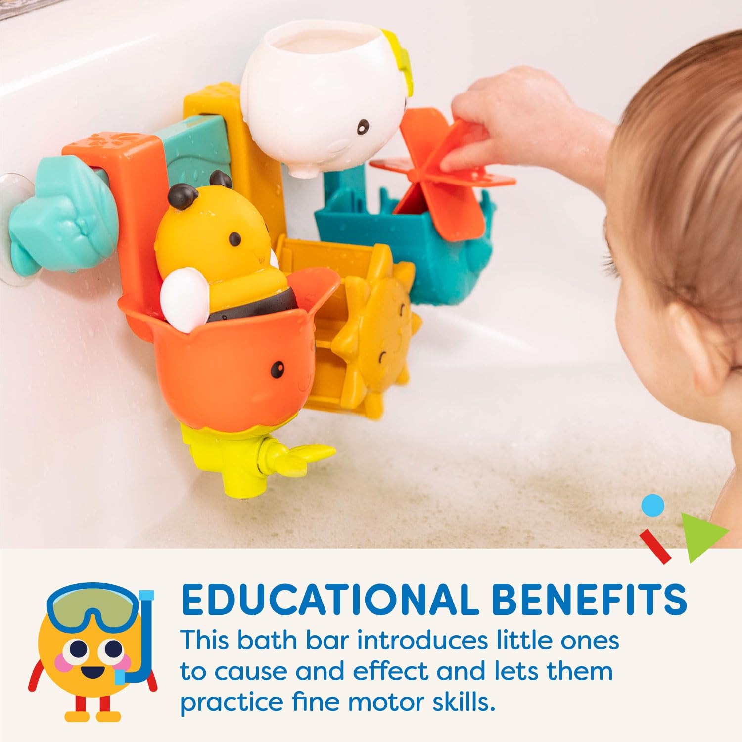 Battat Baby Bath Toy Bar with 6 Removable Pieces & 2 Suction Cups - Stacking & Sorting Bath Toys for Toddlers 12+ Months - Rain & Shine Bath Bar - Perfect for Bathtime Fun & Early Learning Development