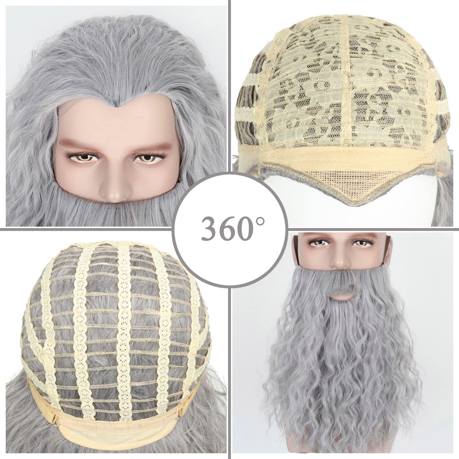 Long Gray Wizard Beard & Wig Set for Men - Halloween Costume Accessory, Adult Cosplay, Fantasy LARP, Themed Parties & Costume Events