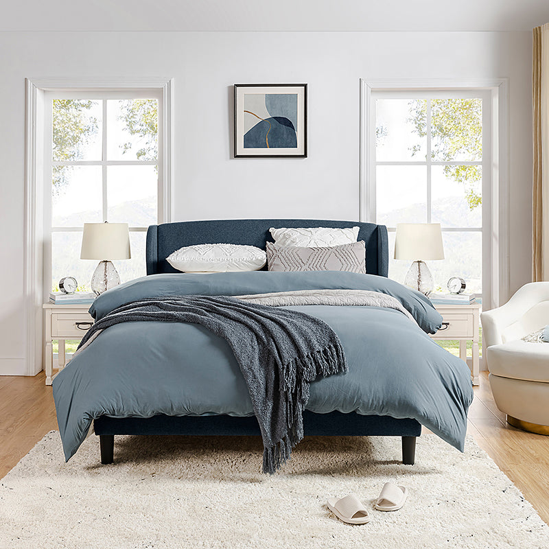 Baotist Upholstered Wingback Platform Bed Frame - Queen Size Modern Bedroom Furniture for Master Bedroom, Guest Room & Apartment