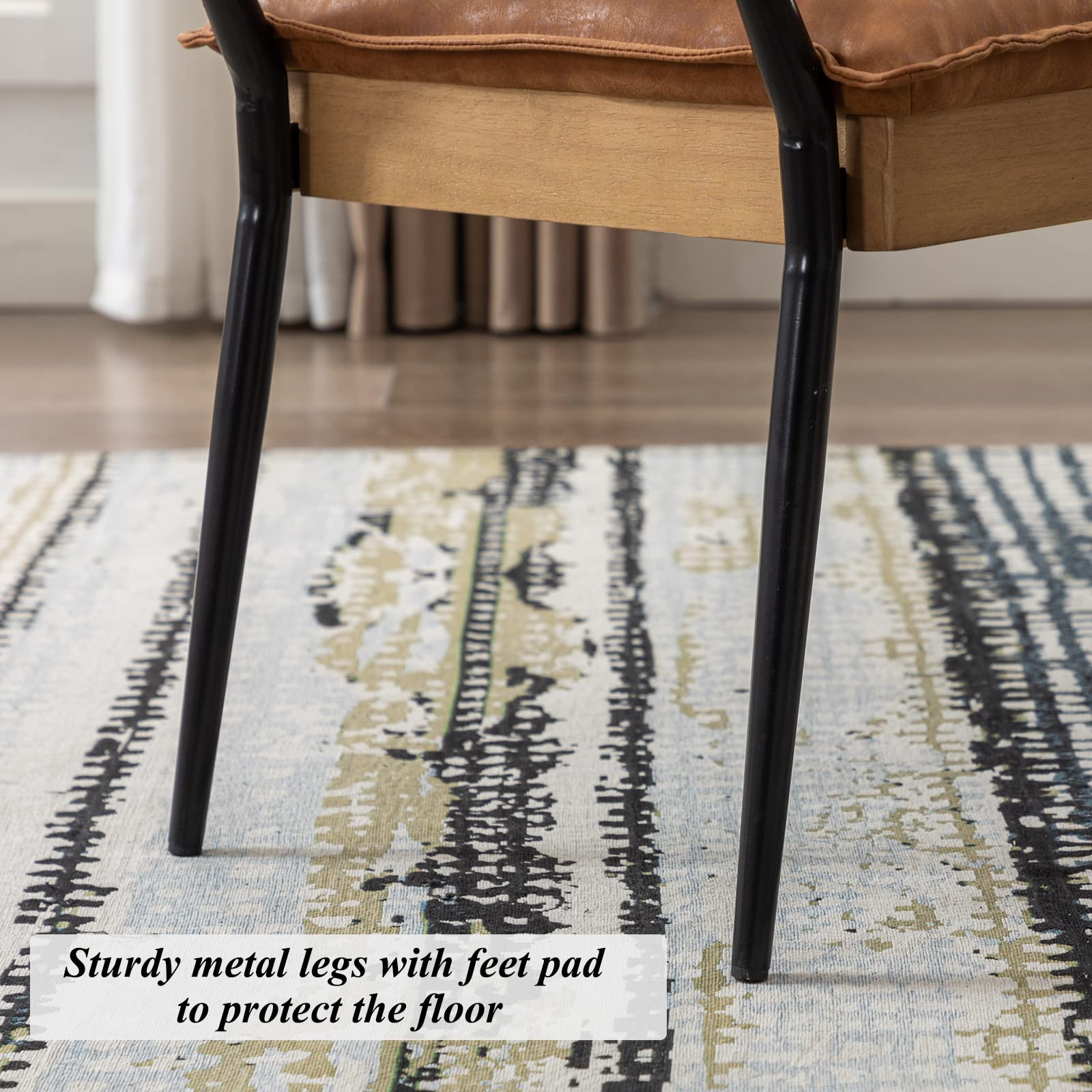 Modern Rectangle Ottoman Bench with Arms & Metal Legs - Mid Century PU Dining Table Bench, Footstool & Entryway Shoe Storage - Perfect for Living Room, Bedroom & Dining Room - Brown