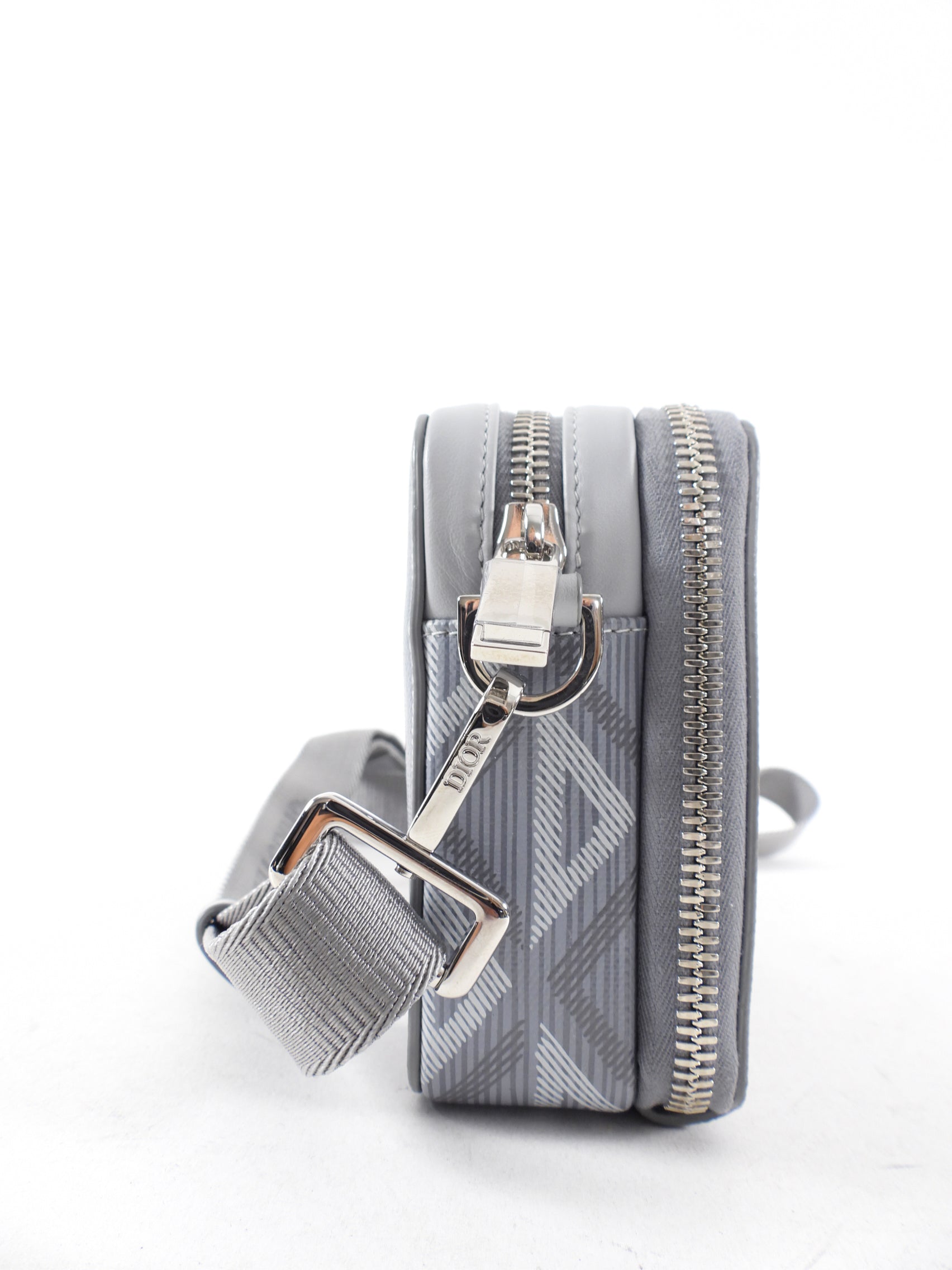 Christian Dior Grey Diamond Zip Crossbody Pouch Bag - Luxury Designer Shoulder Bag for Women | Perfect for Parties, Date Nights & Travel Accessories