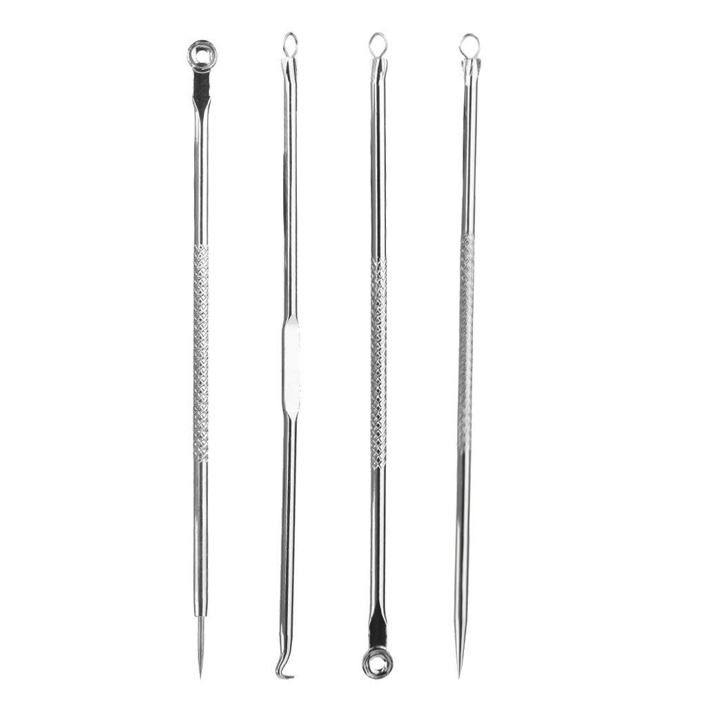 INAAYA Blackhead & Acne Removal Kit - 4 Piece Stainless Steel Comedone Extractor Tools for Face & Nose - Pimple Popper Set for Women & Men (Silver) | Perfect for Home Skincare & Spa Treatments