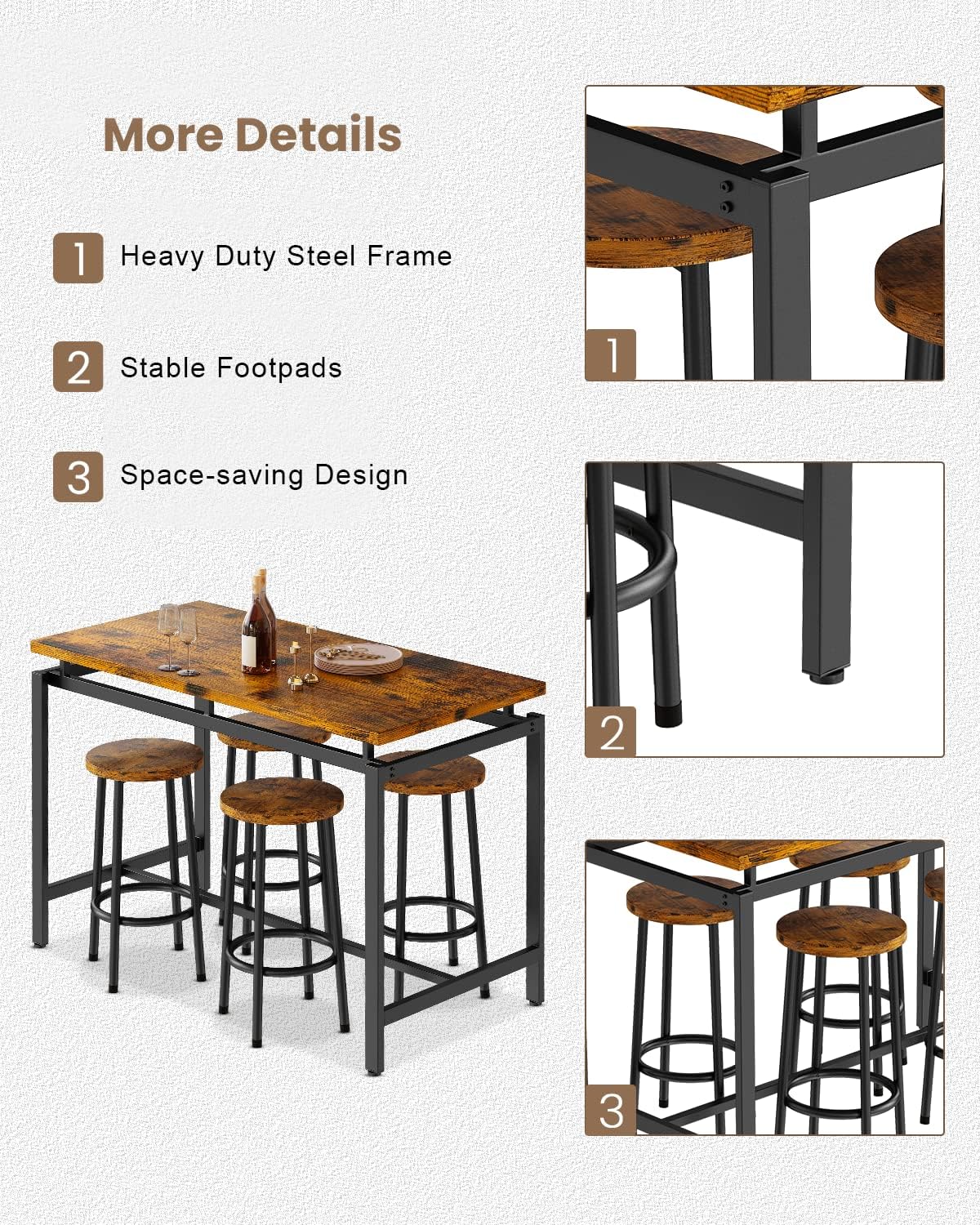 AWQM 5-Piece Bar Table Set with 4 Stools - 47.2