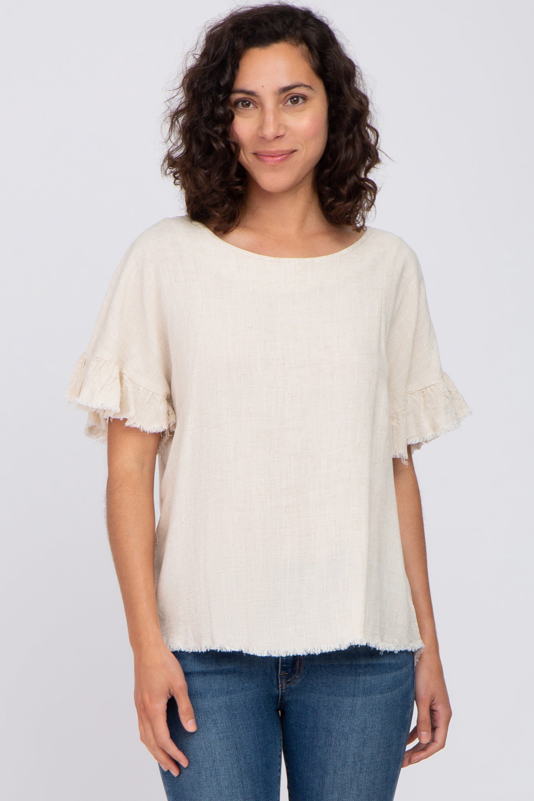 Beige Linen Fringe Cutout Back Top for Women | Boho Chic Summer Blouse | Perfect for Beach, Music Festivals & Casual Outings
