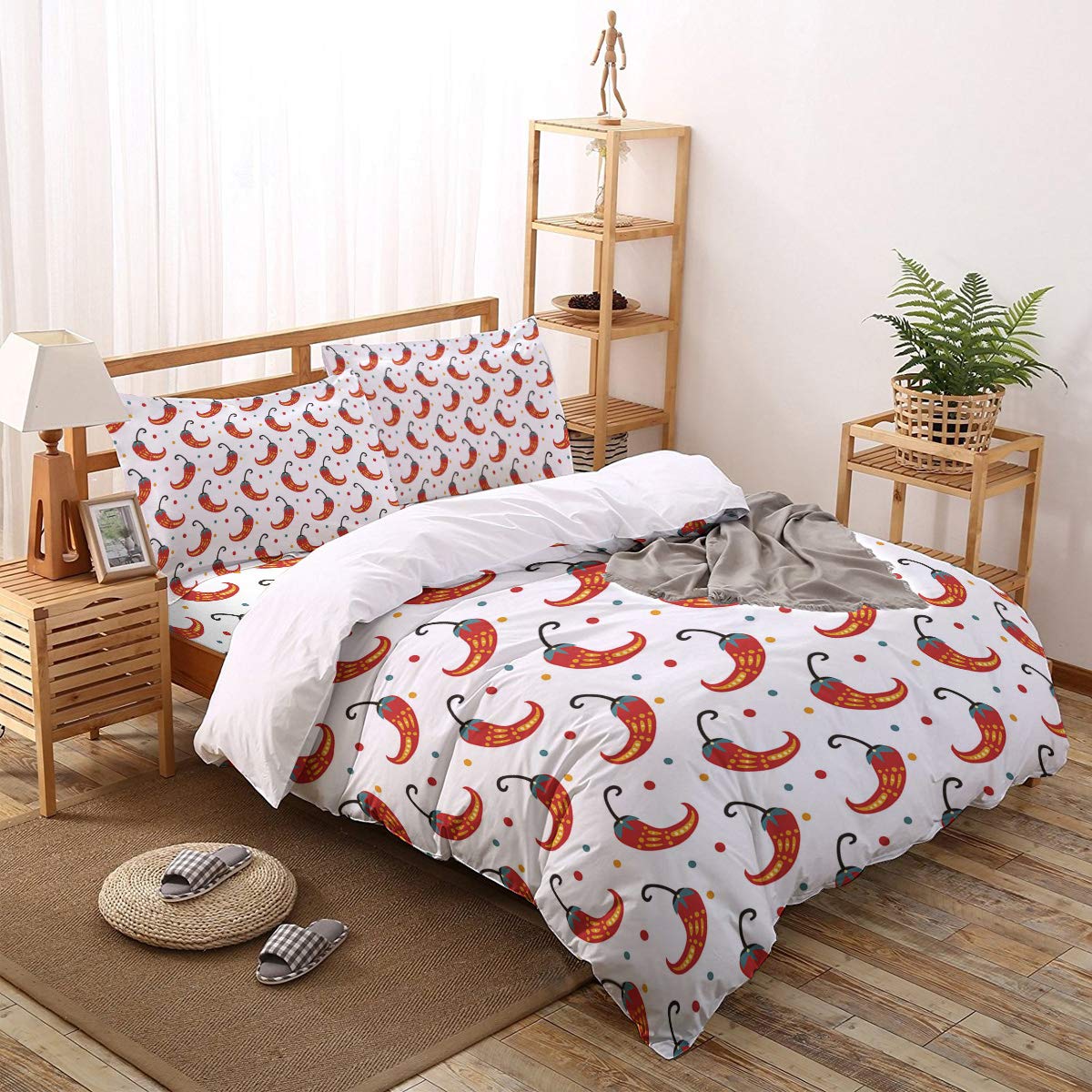 Soft Lightweight Sunflower Duvet Cover Set - 4 Piece Bedding Set with Zipper Closure, Mexican Red Chili Geometric Polka Dot Design - Twin Size for Cozy Bedroom Decor | Perfect for Kids Rooms, Guest Bedrooms & Dorm Essentials