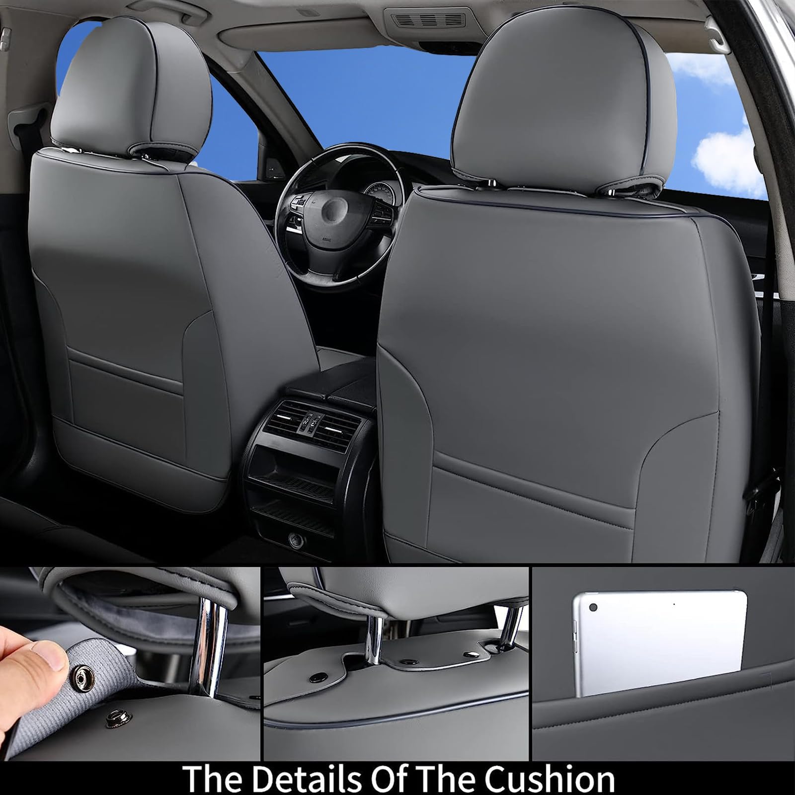 Coverado Universal Waterproof Nappa Leather Car Seat Covers - Front Seat Protectors & Cushions (Gray) for Most Vehicles | Perfect for Daily Commutes, Road Trips & Pet Protection