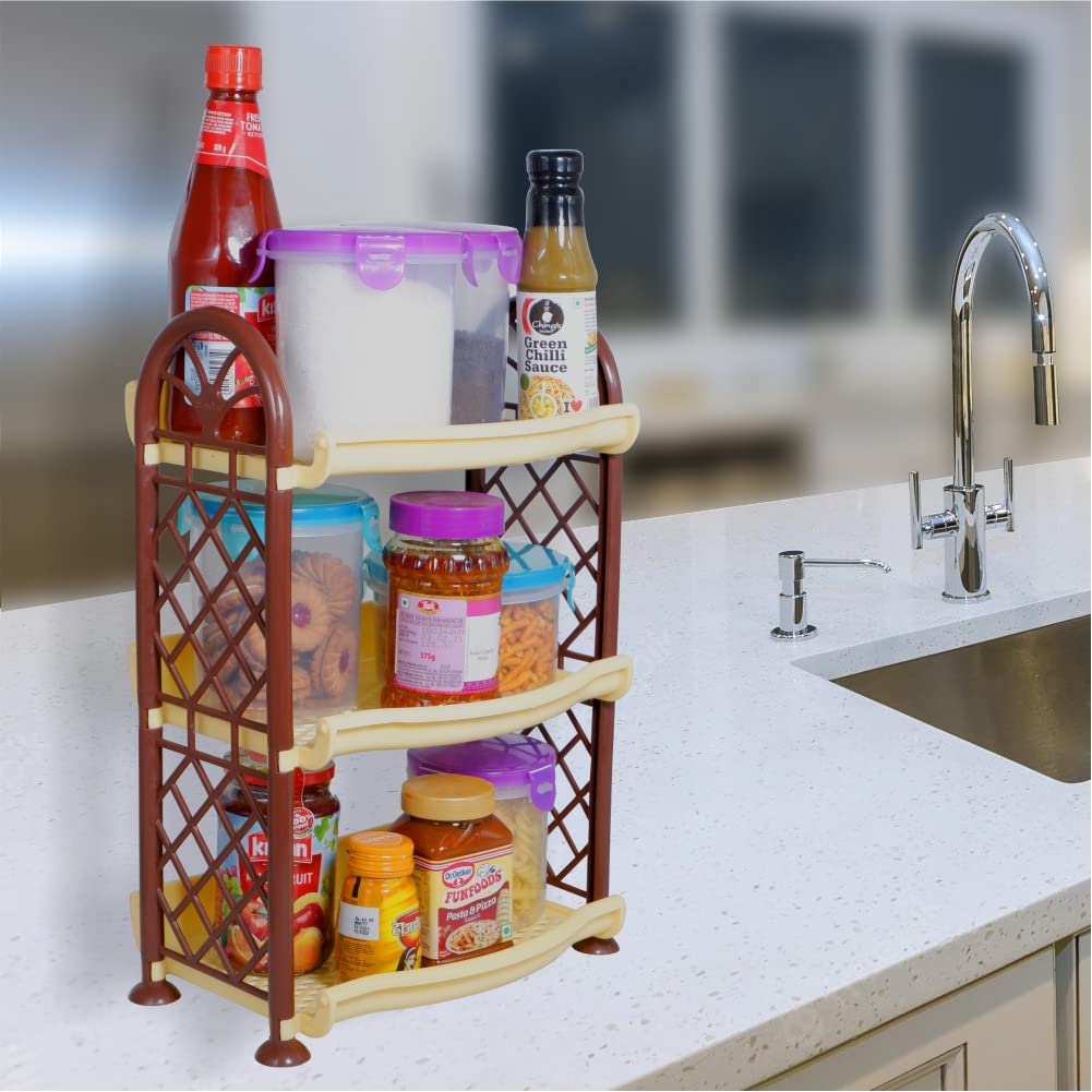**Wonder Homeware Rexo 103 3-Tier Wall Mounted Kitchen Organizer Rack - Durable Shelf for Spice Jars, Utensils & Storage - Space-Saving Blue & Yellow Design - Perfect for Small Kitchens, Pantries & Countertop Organization**