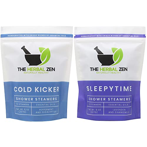 Relaxing Aromatherapy Shower Steamers with Essential Oils - Cold Kicker & Sleepytime Shower Bombs Set by The Herbal Zen | Stress Relief, Better Sleep & Congestion Relief for Spa-Like Experience at Home