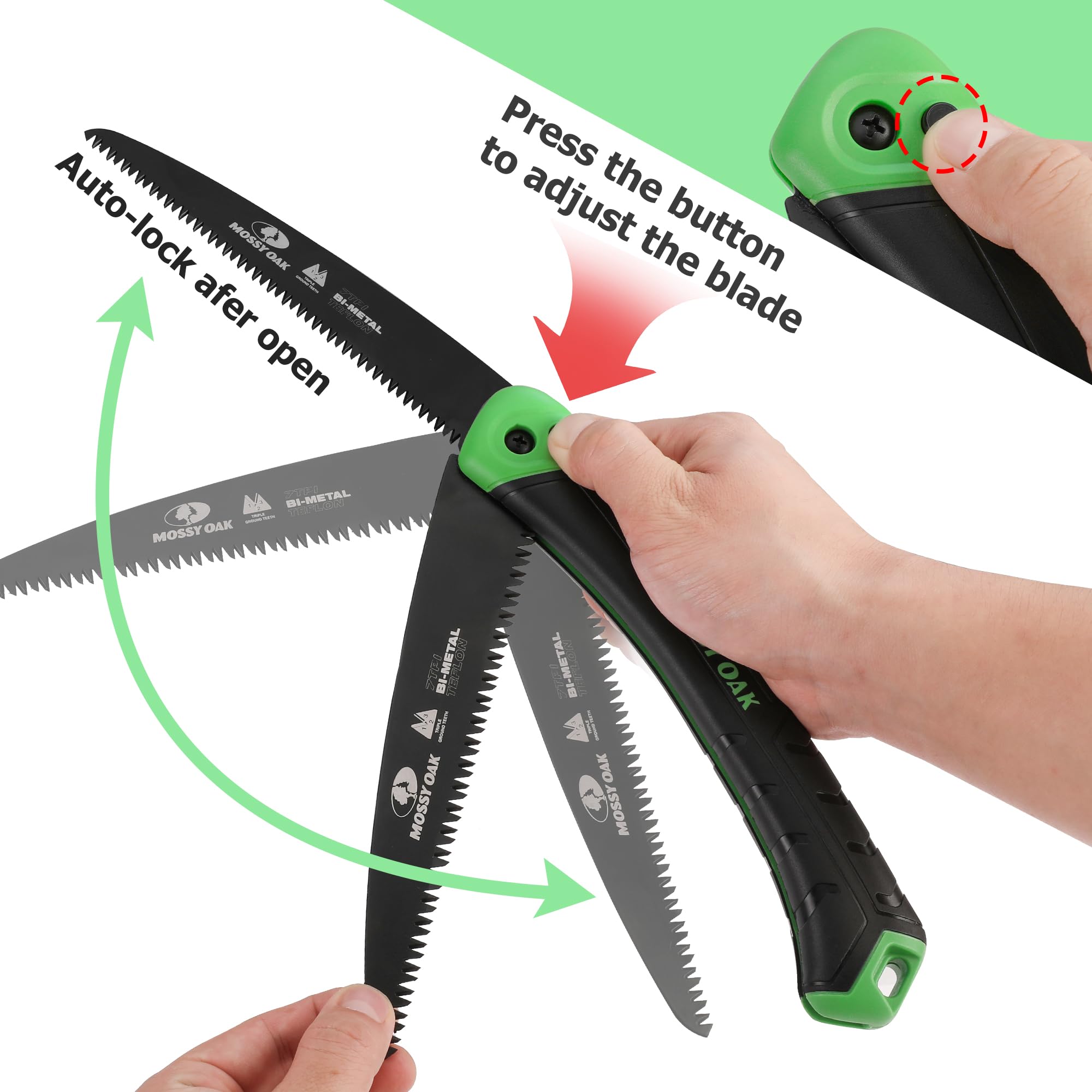 **MOSSY OAK 7-Inch Folding Pruning Saw - D6A & M2 Bimetal Blade, Compact Hunting Hand Saw with Pouch for Deer, Tree, Wood & Limb Cutting - Perfect for Camping, Hiking & Outdoor Survival**