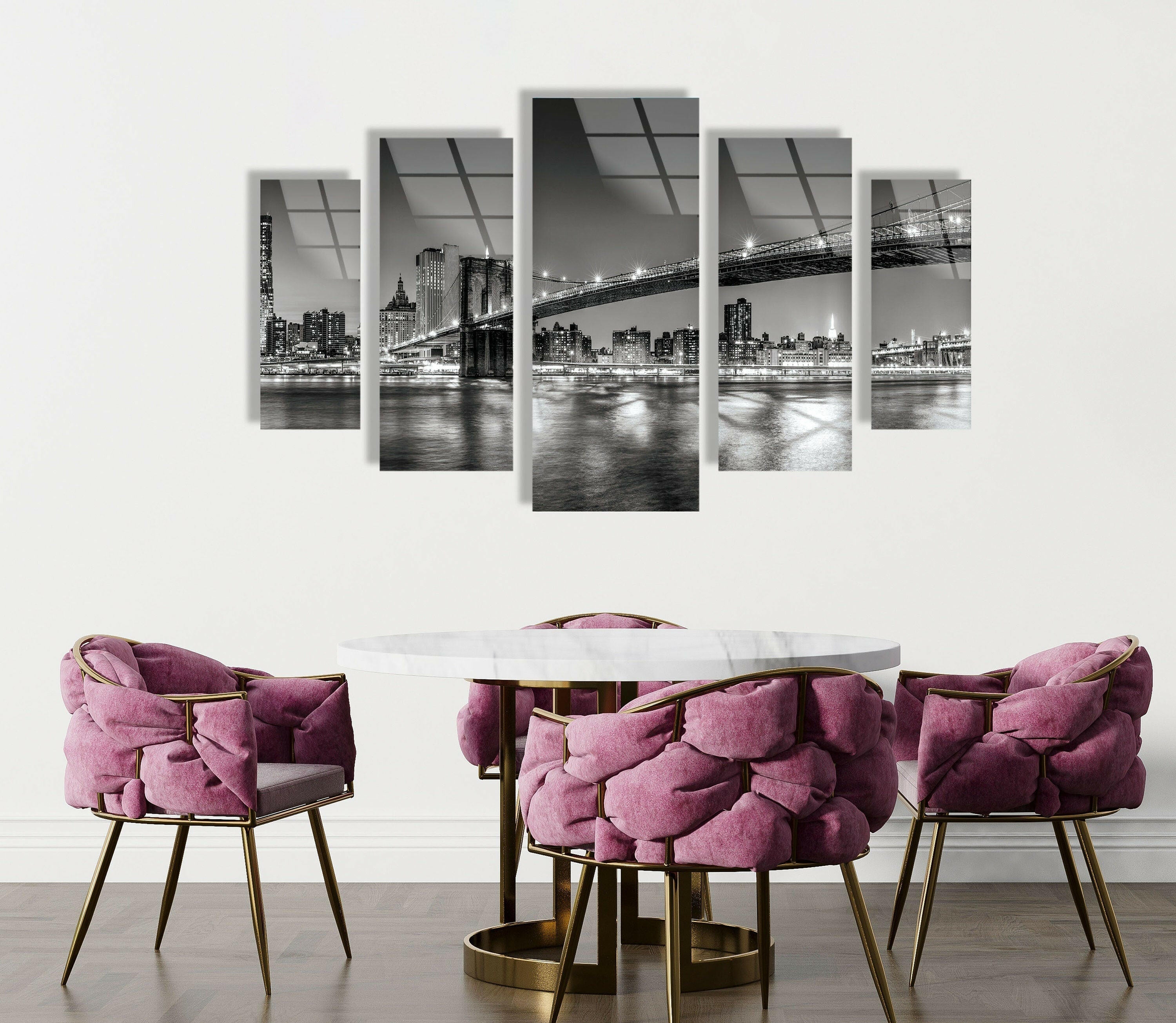 Black & White NYC Bridge Landscape Glass Wall Art - Modern Home Decor for Living Room, Office & Bedroom - Perfect Gift for Art Lovers