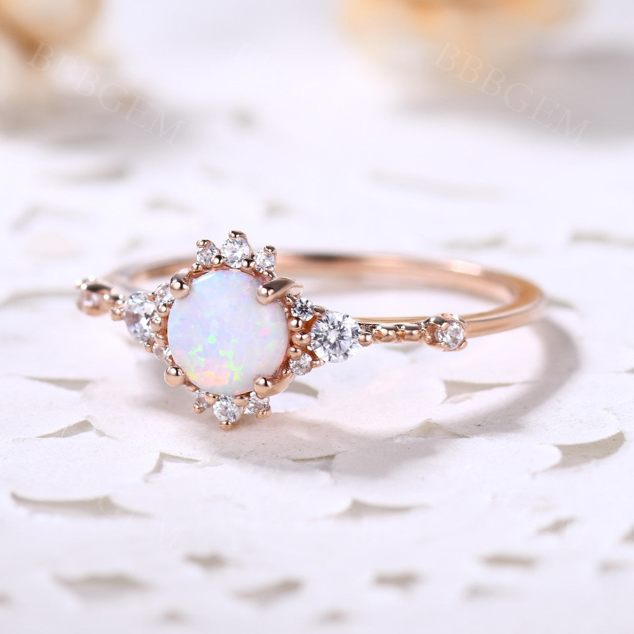 14K/18K Gold Opal Engagement Ring - Minimalist Solitaire Ring for Women, LC001 | Elegant Wedding, Proposal, Anniversary Gift for Her