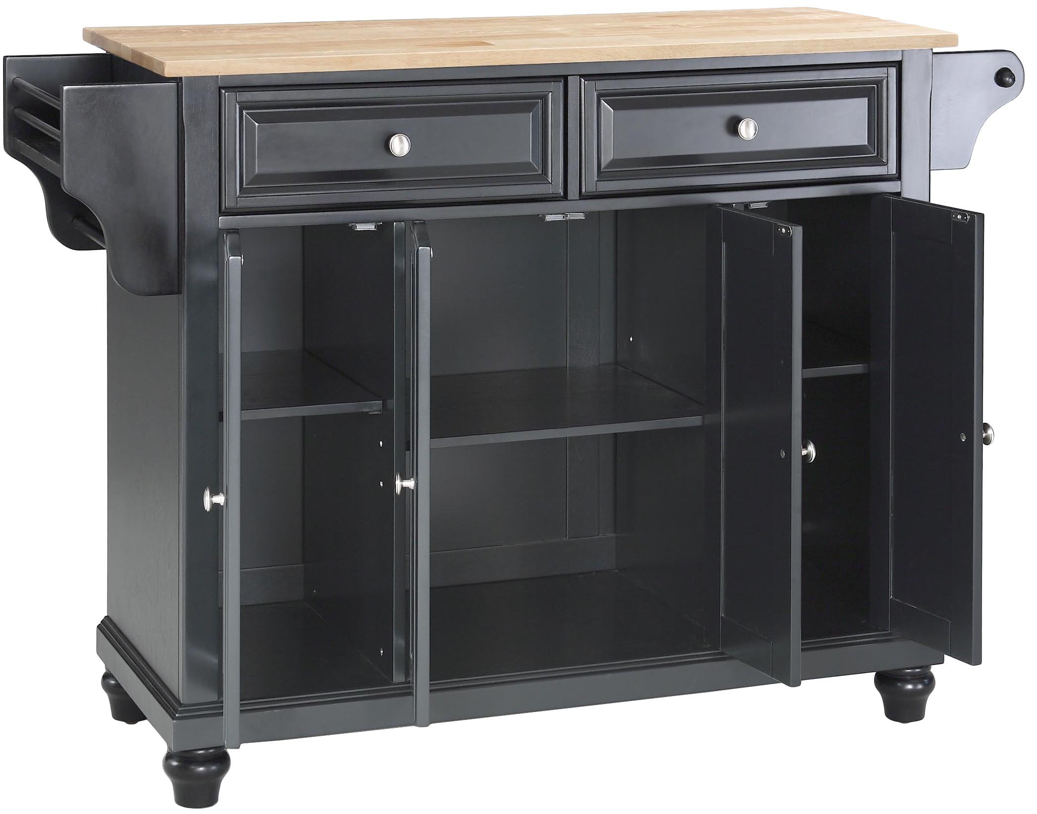 Crosley Cambridge Wood Top Rolling Kitchen Island Cart - Black Microwave Stand with Spice Rack & Storage | Perfect for Small Kitchens, Pantry Organization & Mobile Food Prep Station