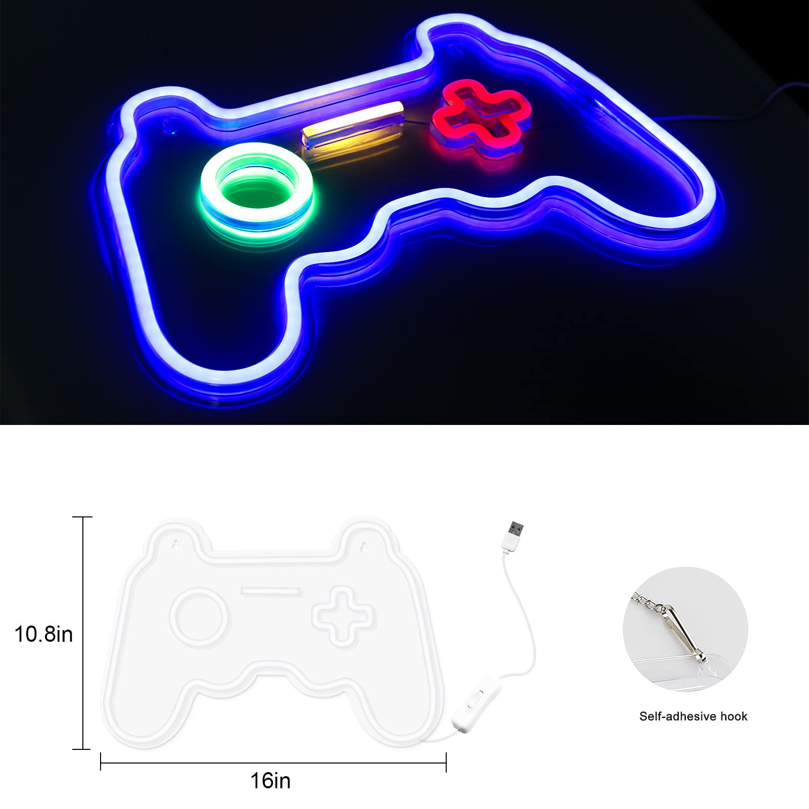 16x11 Inch Large Gamepad Controller Gaming LED Neon Sign - Wall Decor for Bedroom, Gamer Gift for Teens & Kids - Perfect for PlayStation Gaming Room, Man Cave, or Streamer Setup
